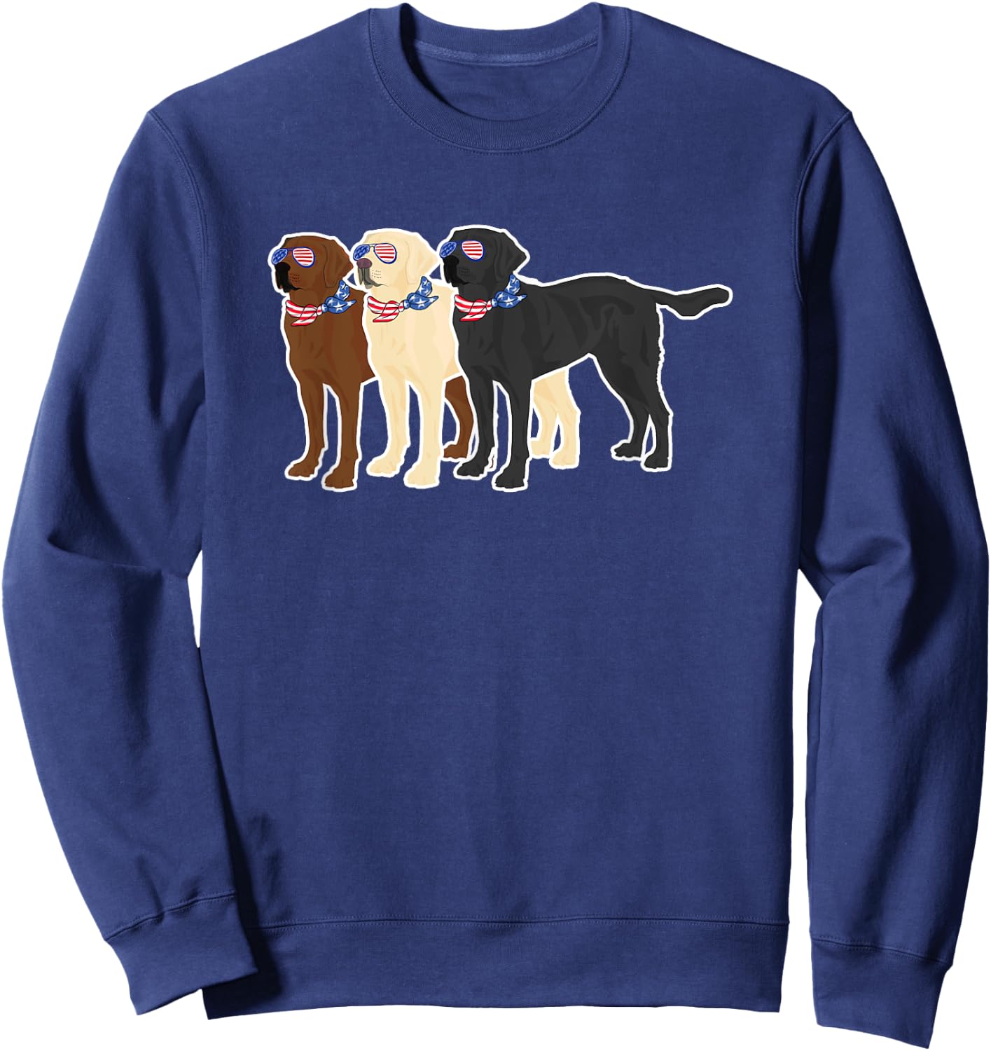 3 Labrador Retrievers Wearing USA Glasses Brown Black Yellow Sweatshirt - Sweatshirt | Navy