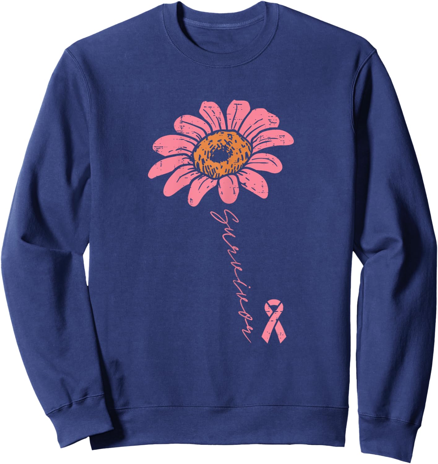 Sunflower Pink Ribbon Breast Cancer Survivor Awareness Women Sweatshirt - Sweatshirt | Navy
