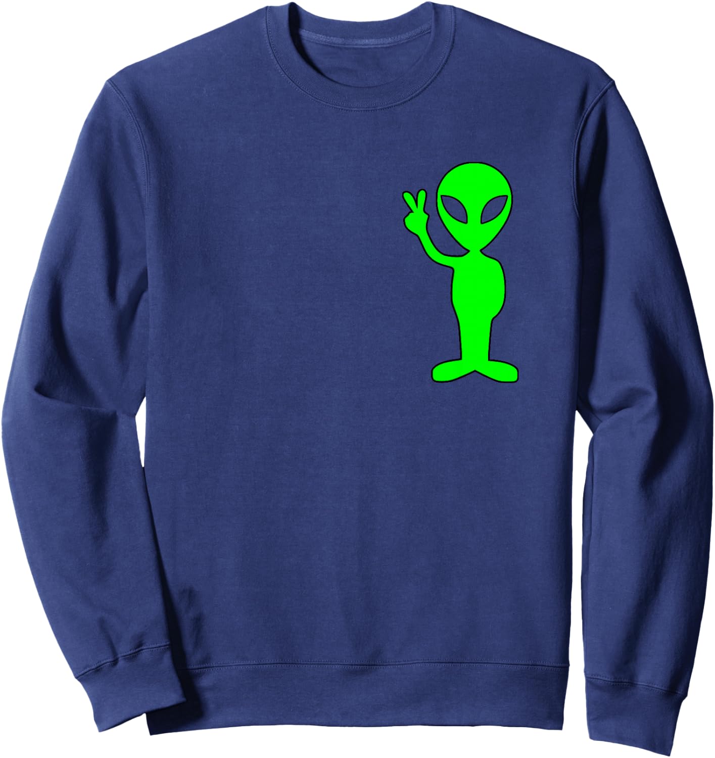 Lime Green Alien Peace Sign Funny Pocket Logo Graphic Gift Sweatshirt - Sweatshirt | Navy