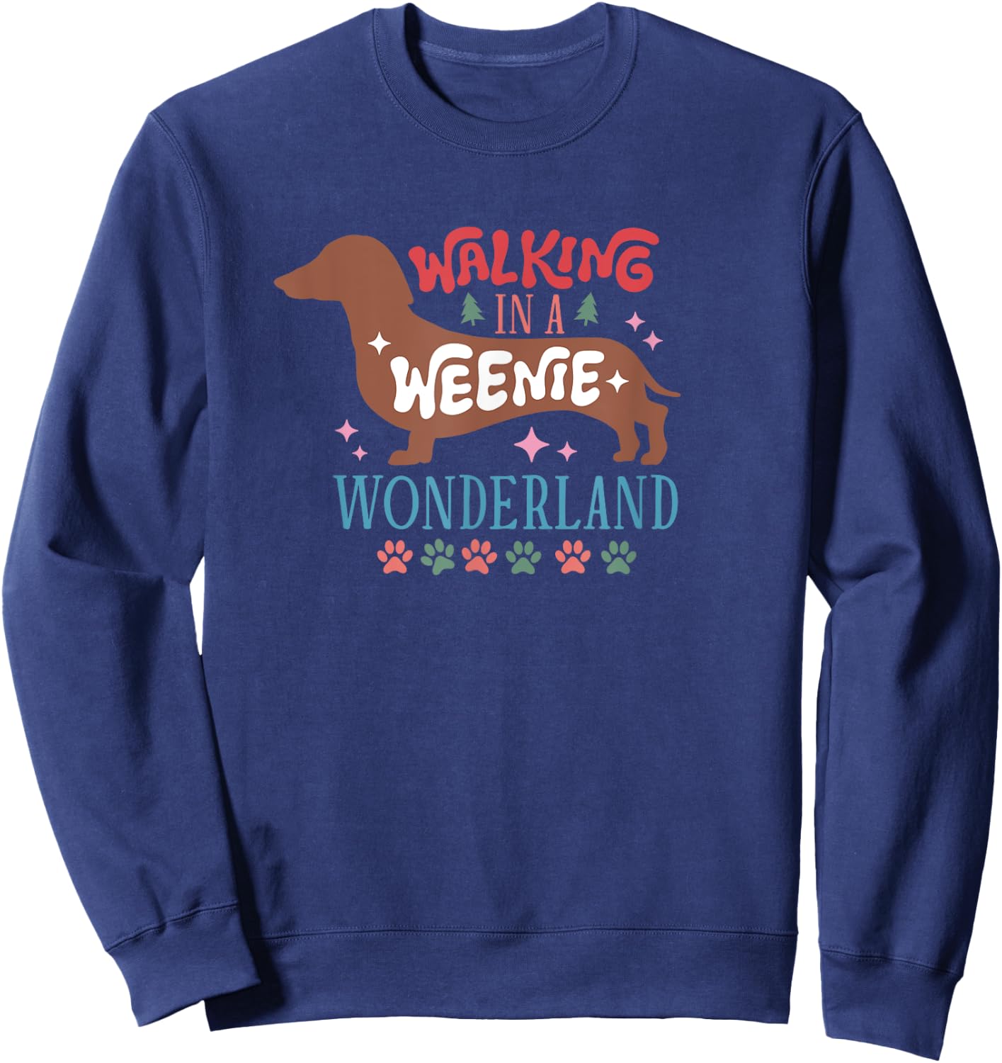 Elk Christmas Designs Wiener Dog , Black, Small Sweatshirt - Sweatshirt | Navy