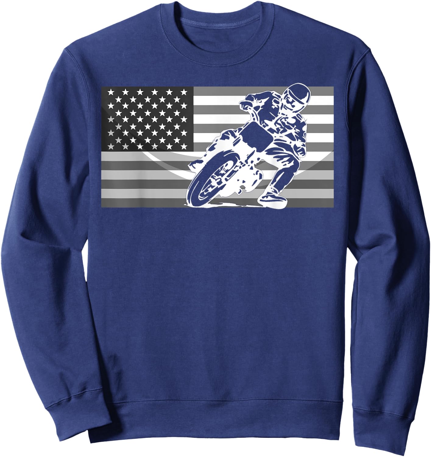 Funny American Flat Track Motorcycle Gift Cool Bike Rider Sweatshirt - Sweatshirt | Navy