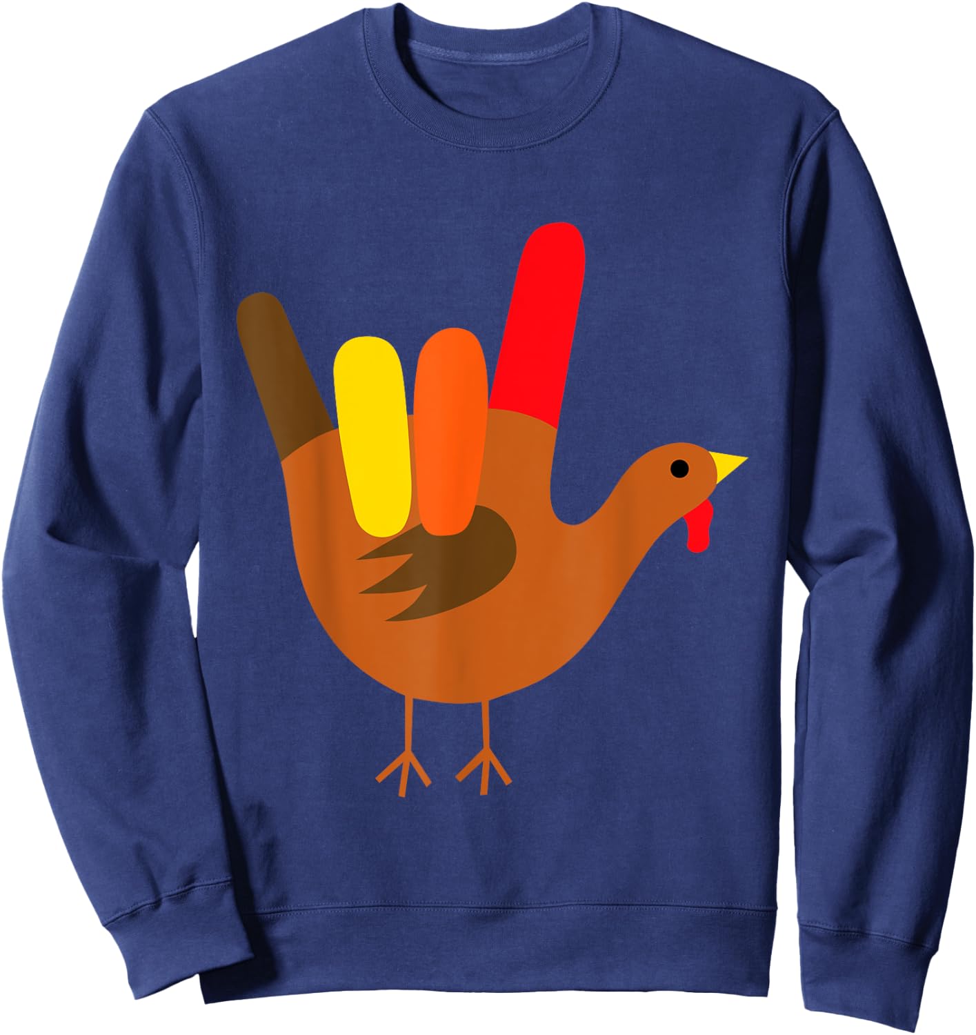 American Sign Language I Love You Thanksgiving Turkey Sweatshirt - Sweatshirt | Navy