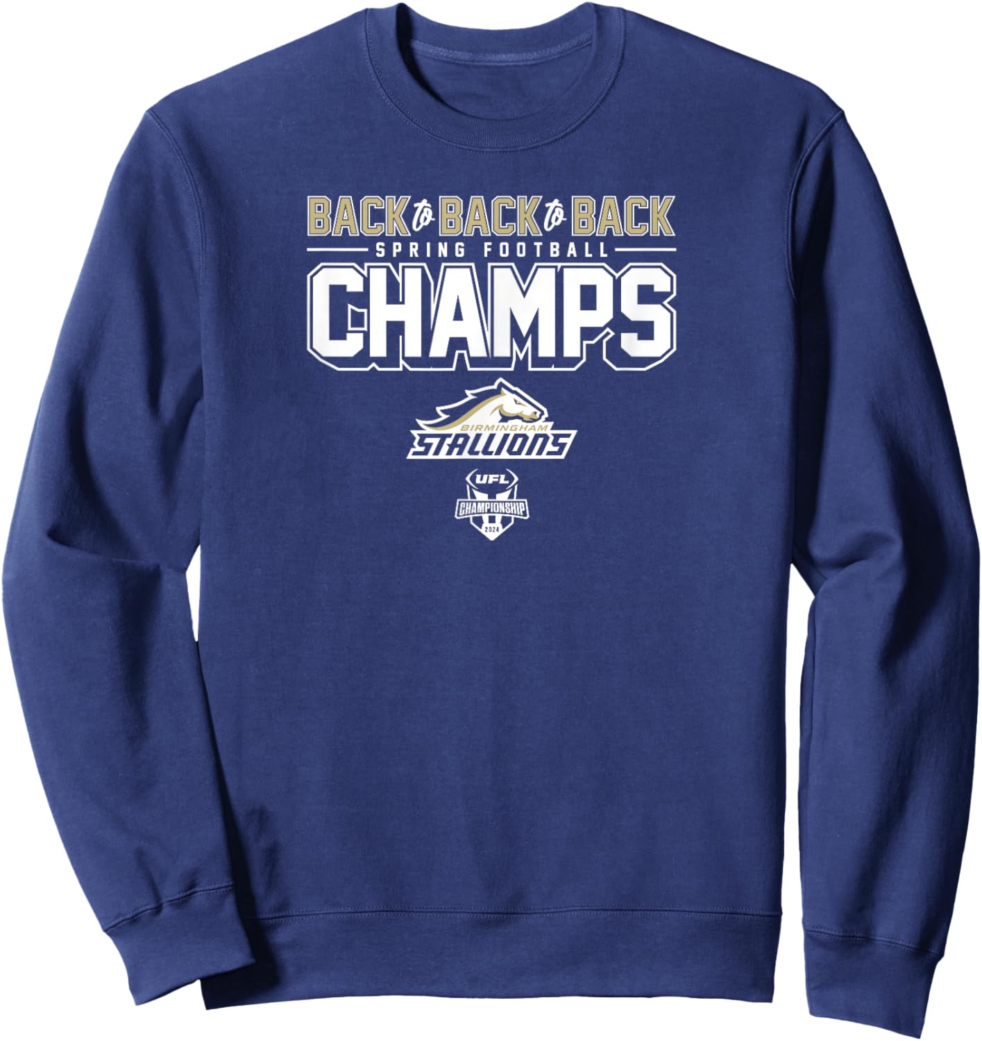 Birmingham Stallions - Back-to-Back-to-Back Spring Champs Sweatshirt - Sweatshirt | Navy