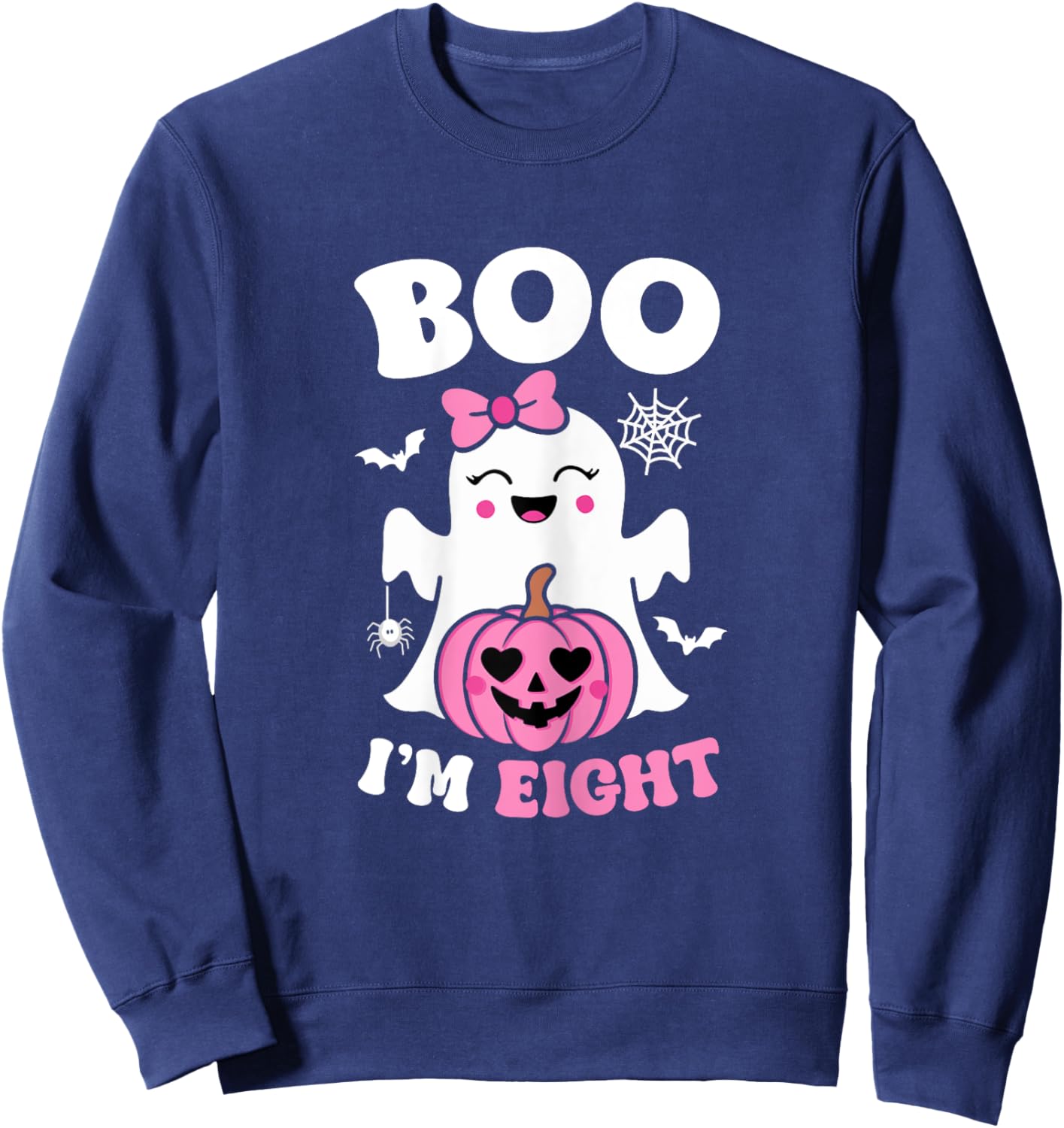 Ghost Boo I'm Eight Year 8th Birthday Girls Halloween Groovy Sweatshirt - Sweatshirt | Navy