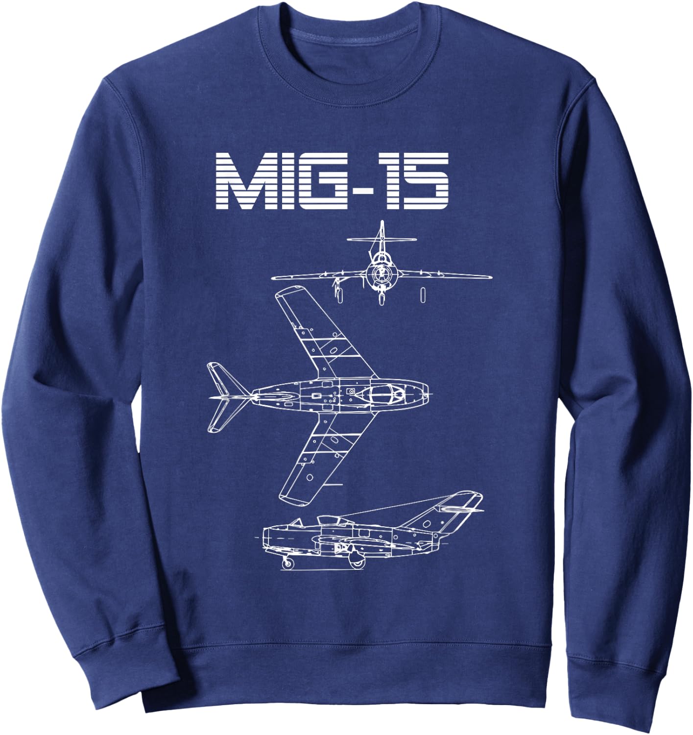 Mig-15 Soviet Plane Warbird Blueprint Schematics Diagram Sweatshirt - Sweatshirt | Navy