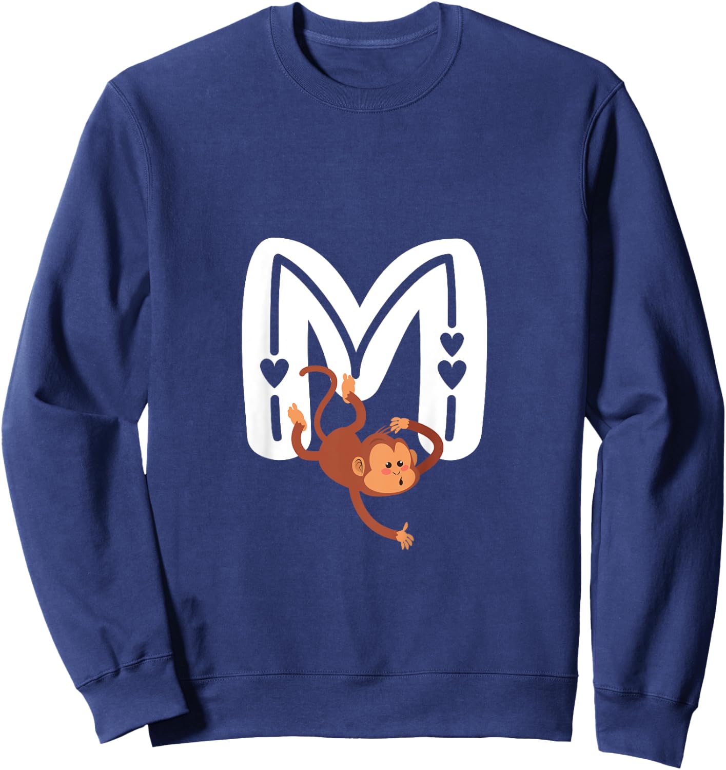 Cute Monkey Letter M Initial Alphabet Monogram Boys Girls Sweatshirt - Sweatshirt | Navy
