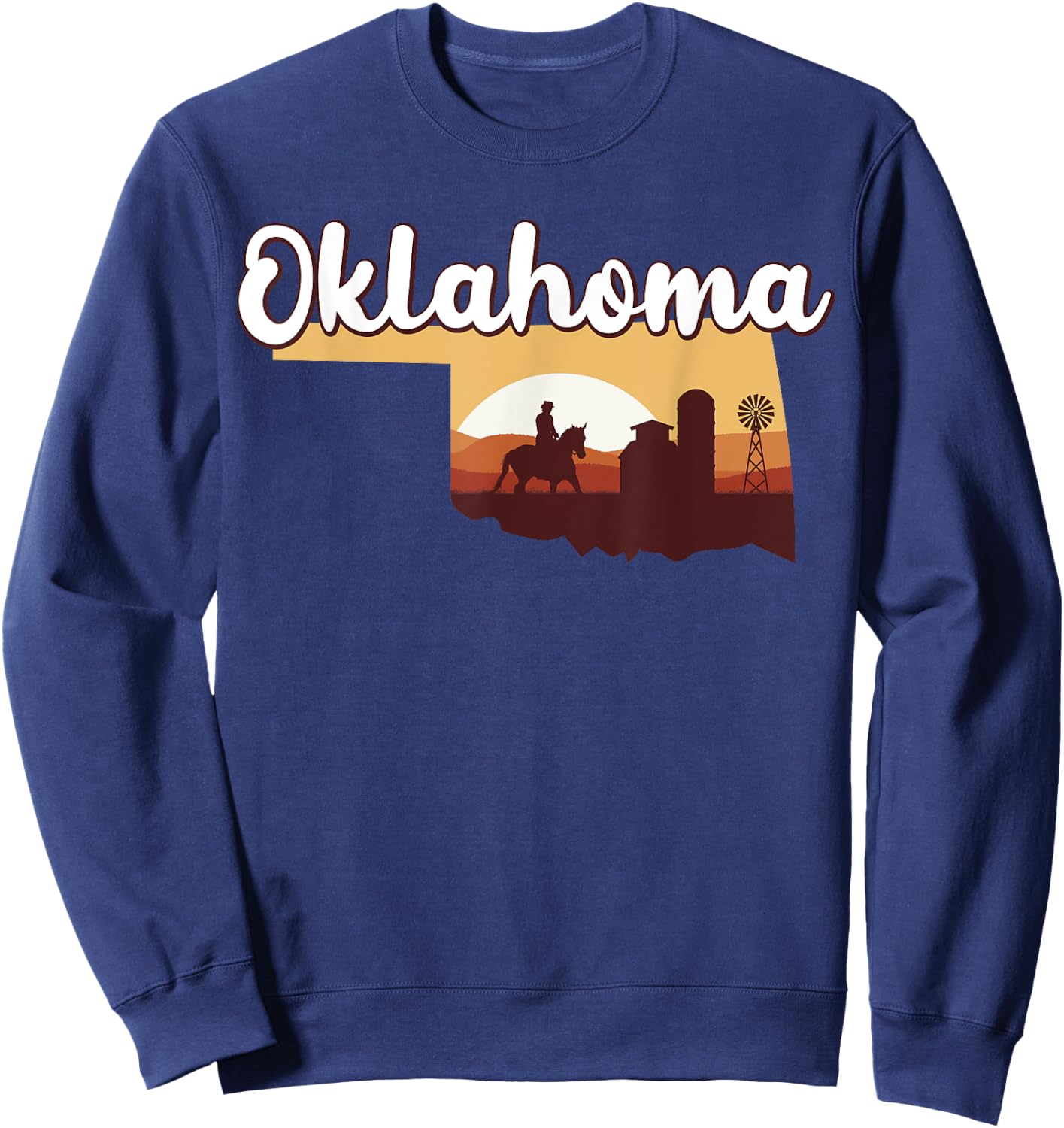 Oklahoma Map Horse Riding Cowboy Barn Windmill Souvenir Sweatshirt - Sweatshirt | Navy