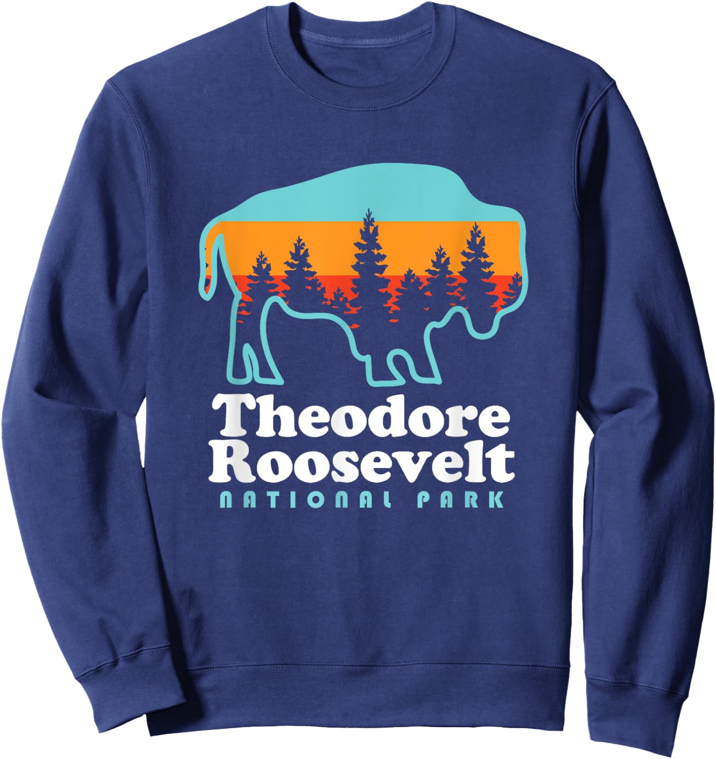 Theodore Roosevelt National Park Camping Bison Retro Sweatshirt - Sweatshirt | Navy