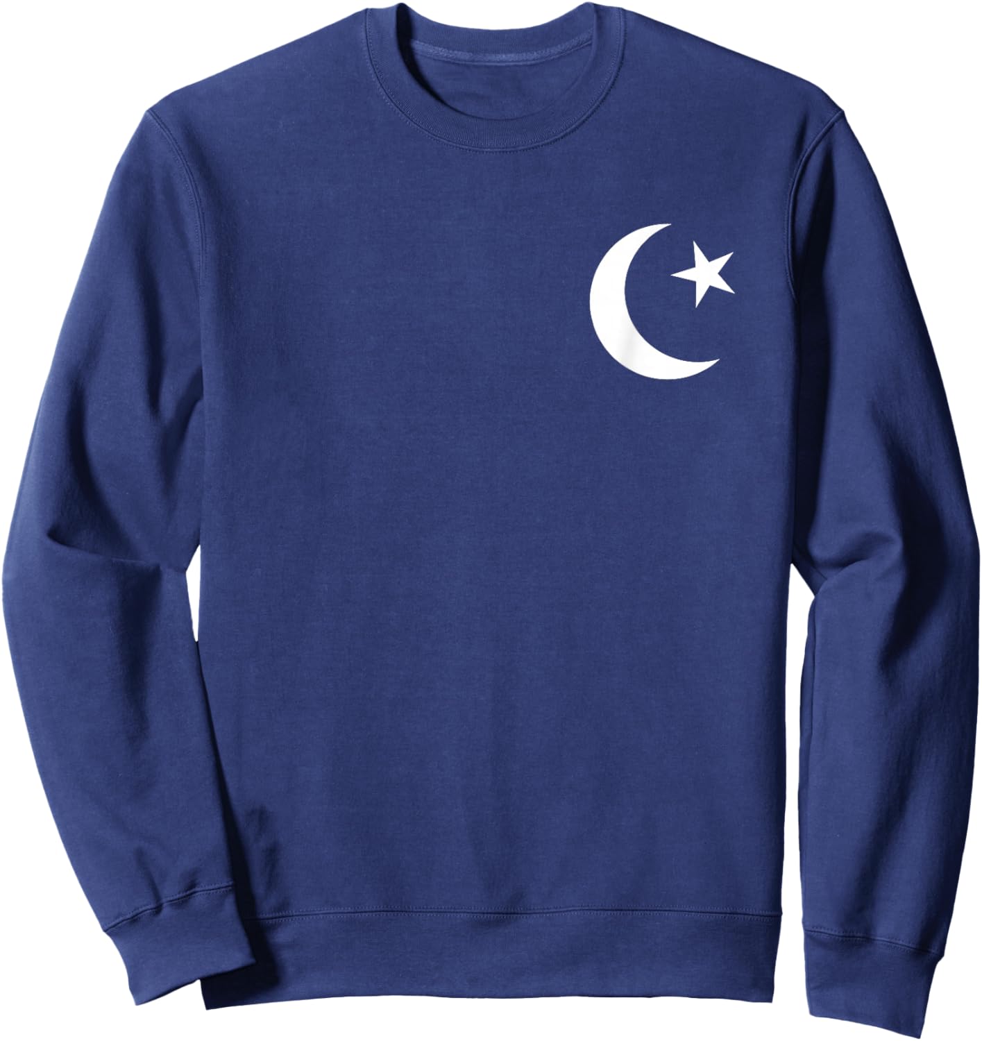 White Symbol of Islam Crescent Moon and Star Minimalist Sweatshirt - Sweatshirt | Navy
