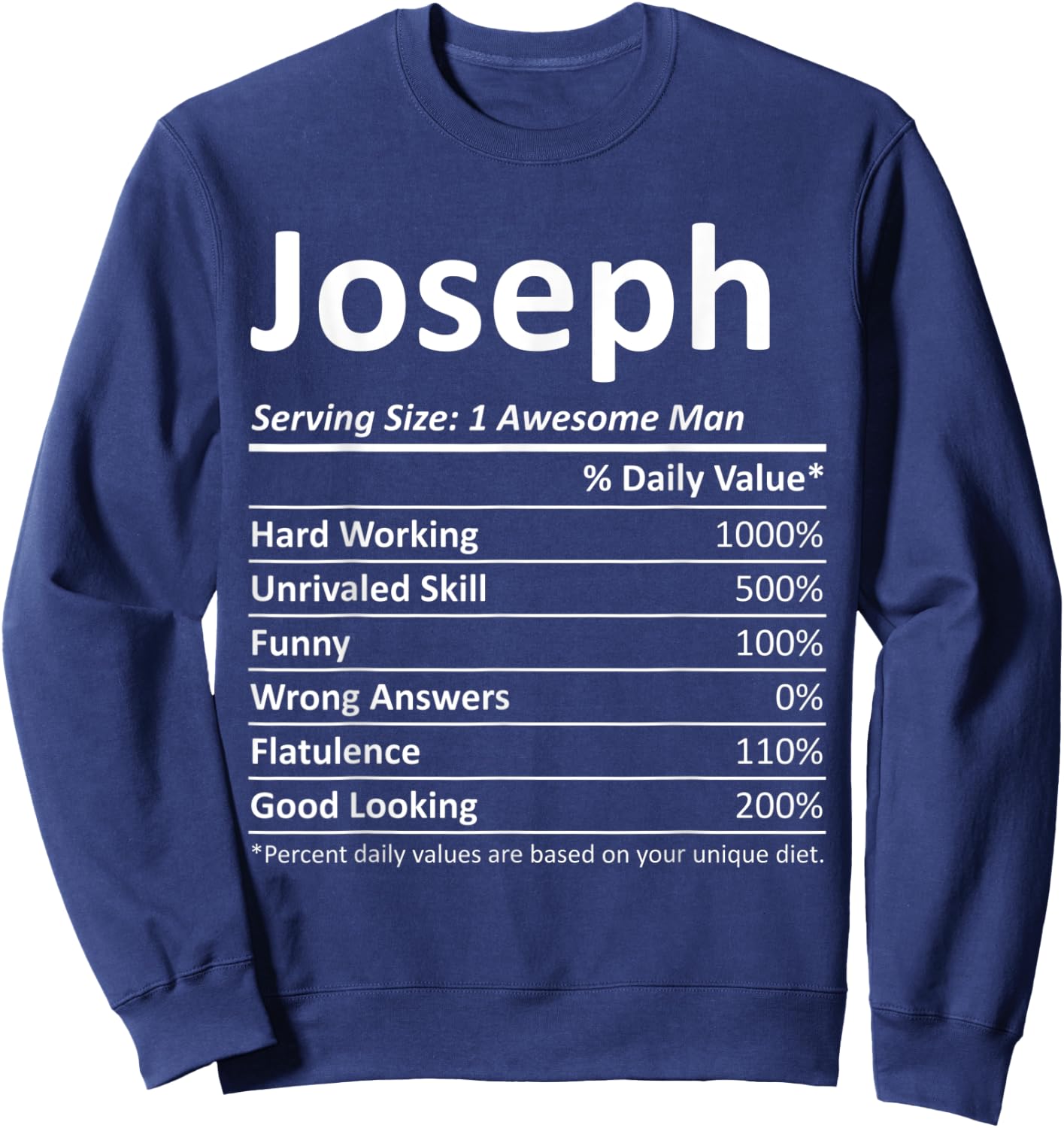 JOSEPH Nutrition Funny Birthday Personalized Name Gift Sweatshirt - Sweatshirt | Navy