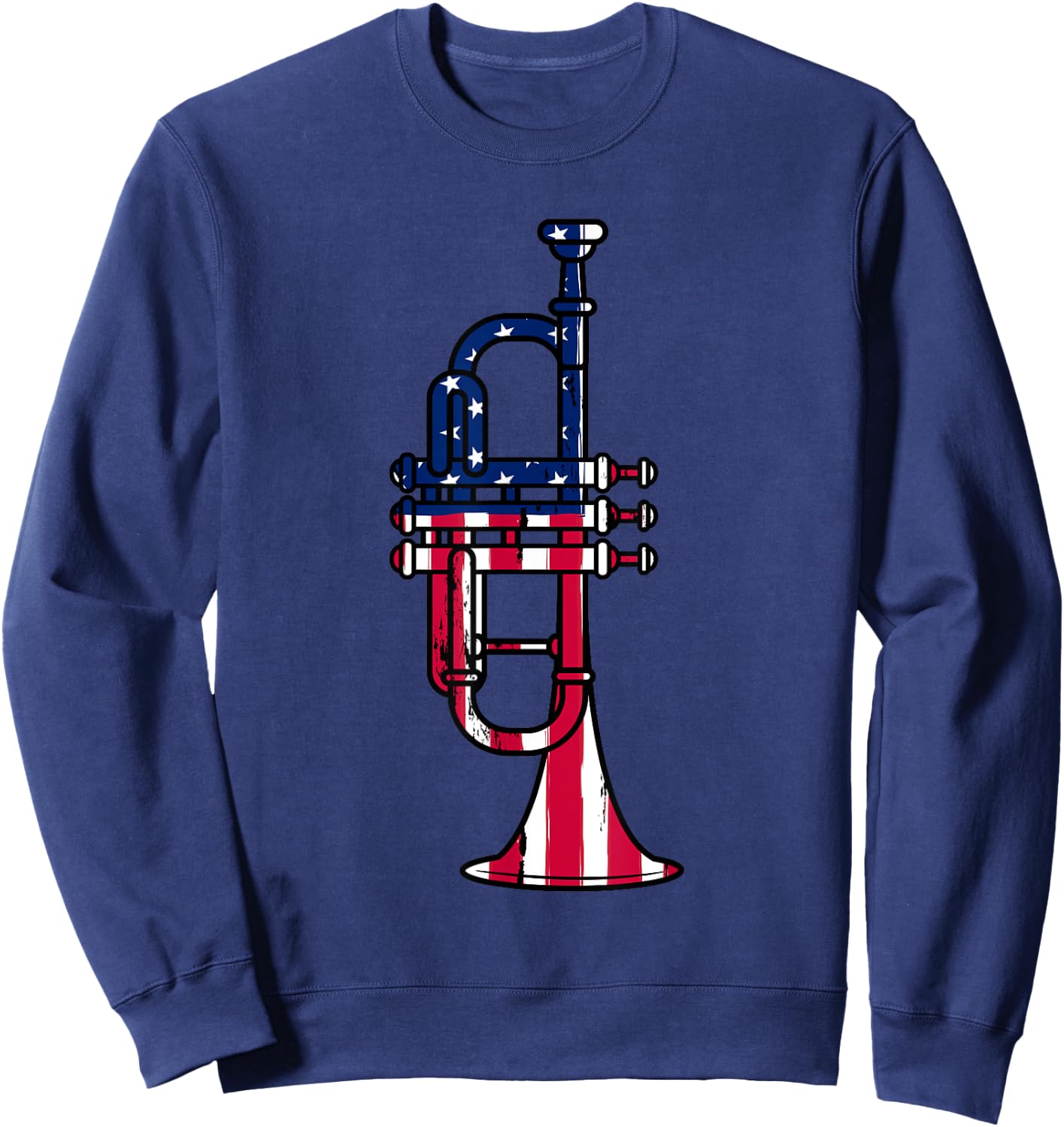 Trumpet USA Flag Funny Trumpeter Musician 4th Of July Outfit Sweatshirt - Sweatshirt | Navy