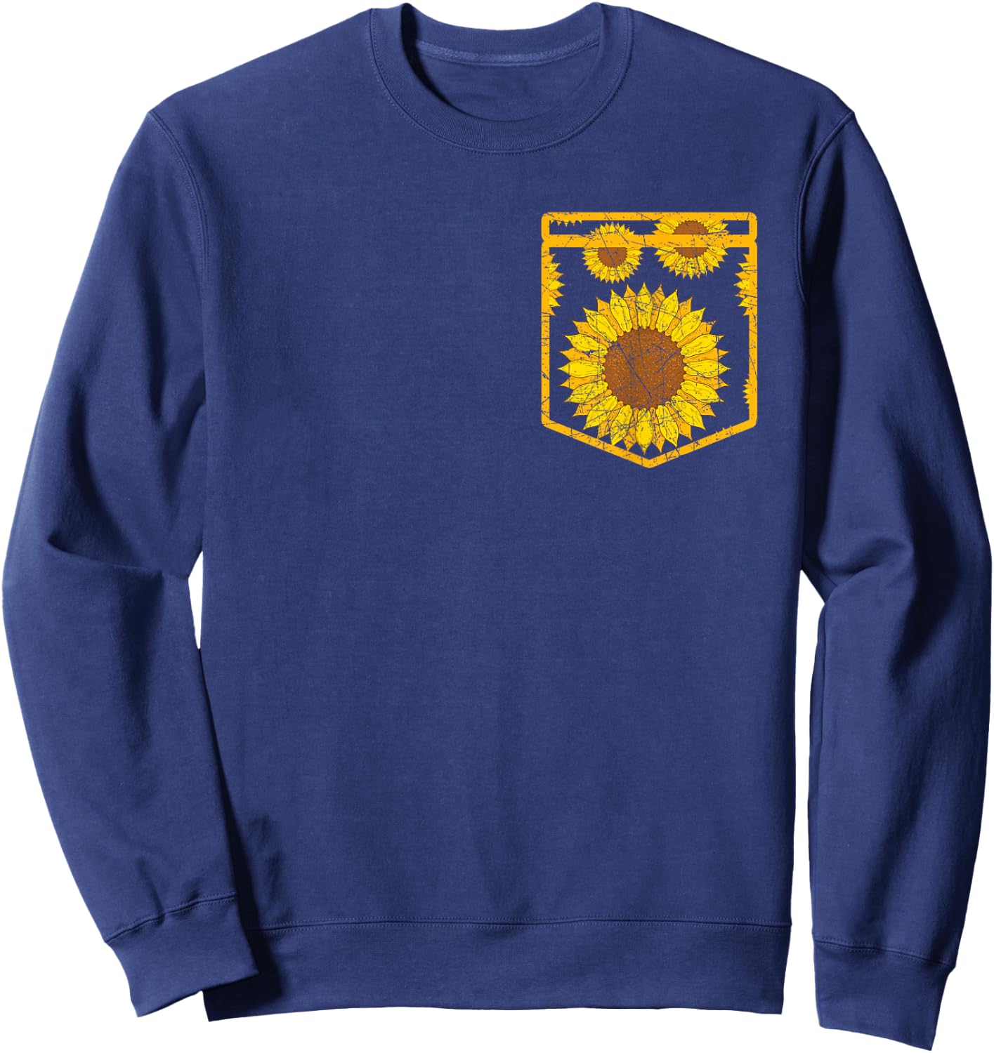 Florist Floral Cute Yellow Flower Pocket Sunflower Sweatshirt - Sweatshirt | Navy
