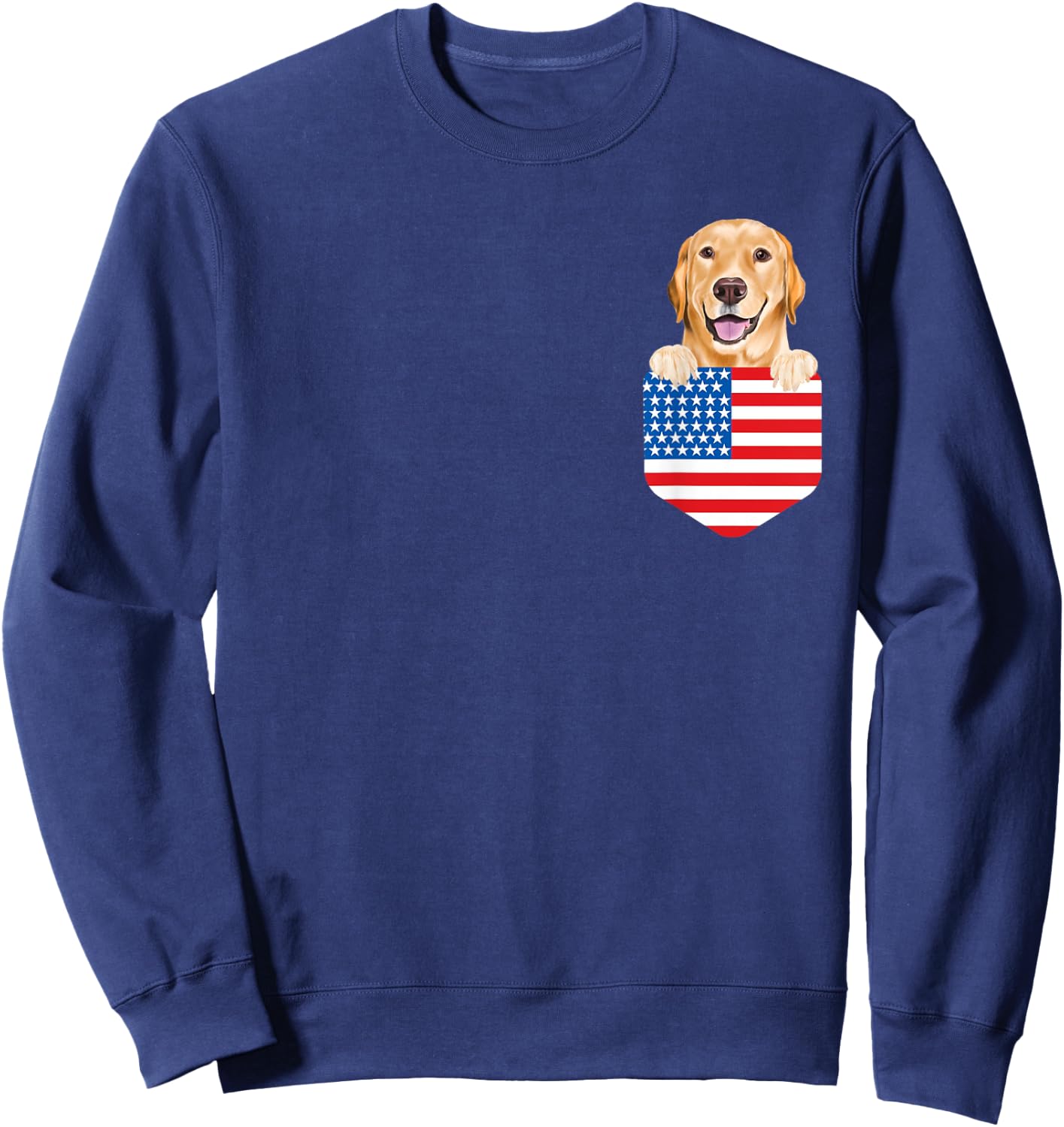 America Flag Yellow Labrador Retriever Dog In Pocket Sweatshirt - Sweatshirt | Navy