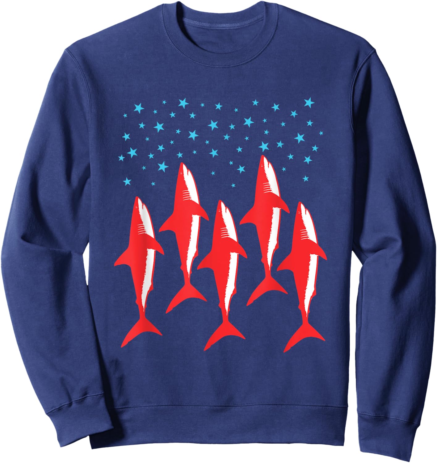 Red White and Blue Shark Patriotic American Flag Shark Lover Sweatshirt - Sweatshirt | Navy