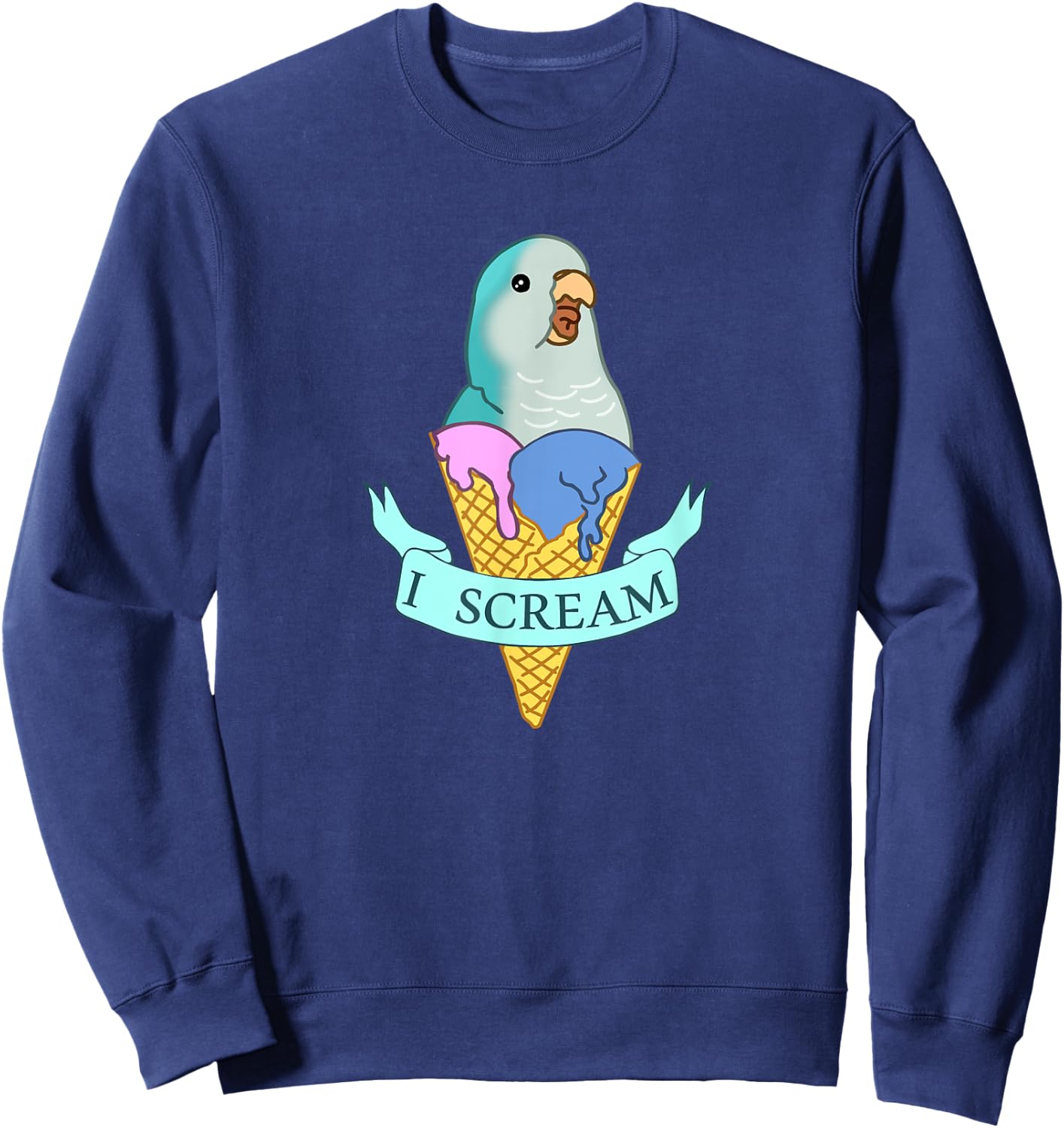 I scream Quaker Parrot, Funny Ice cream Blue Monk Parakeet Sweatshirt - Sweatshirt | Navy