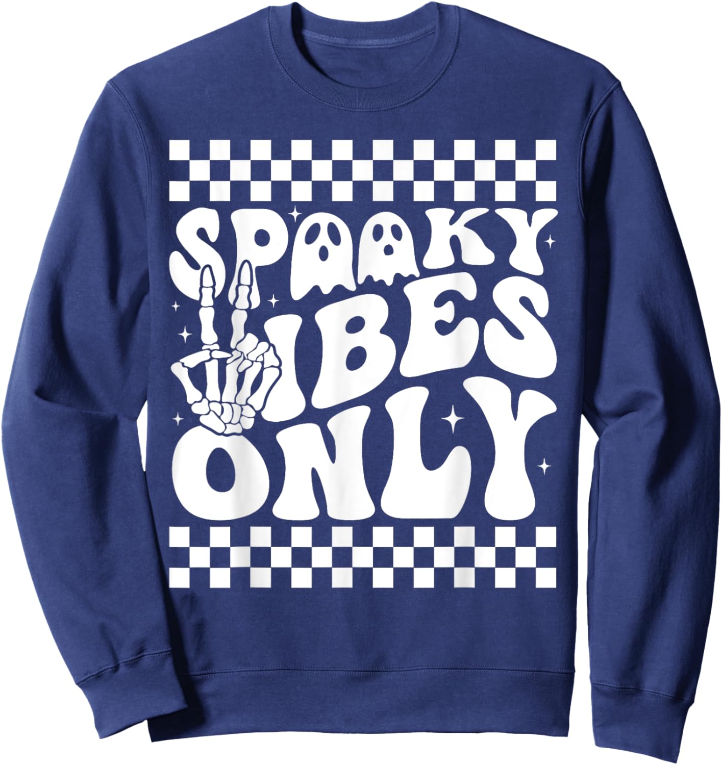 Spooky Vibes Only Toddler Halloween Skeleton Peace Retro Sweatshirt - Sweatshirt | Navy