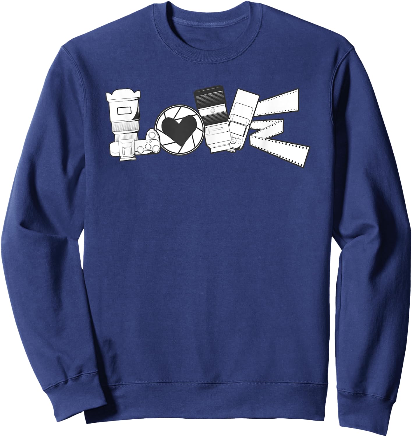 Love Photography Spelled With Mirrorless Dslr Camera Flash Sweatshirt - Sweatshirt | Navy