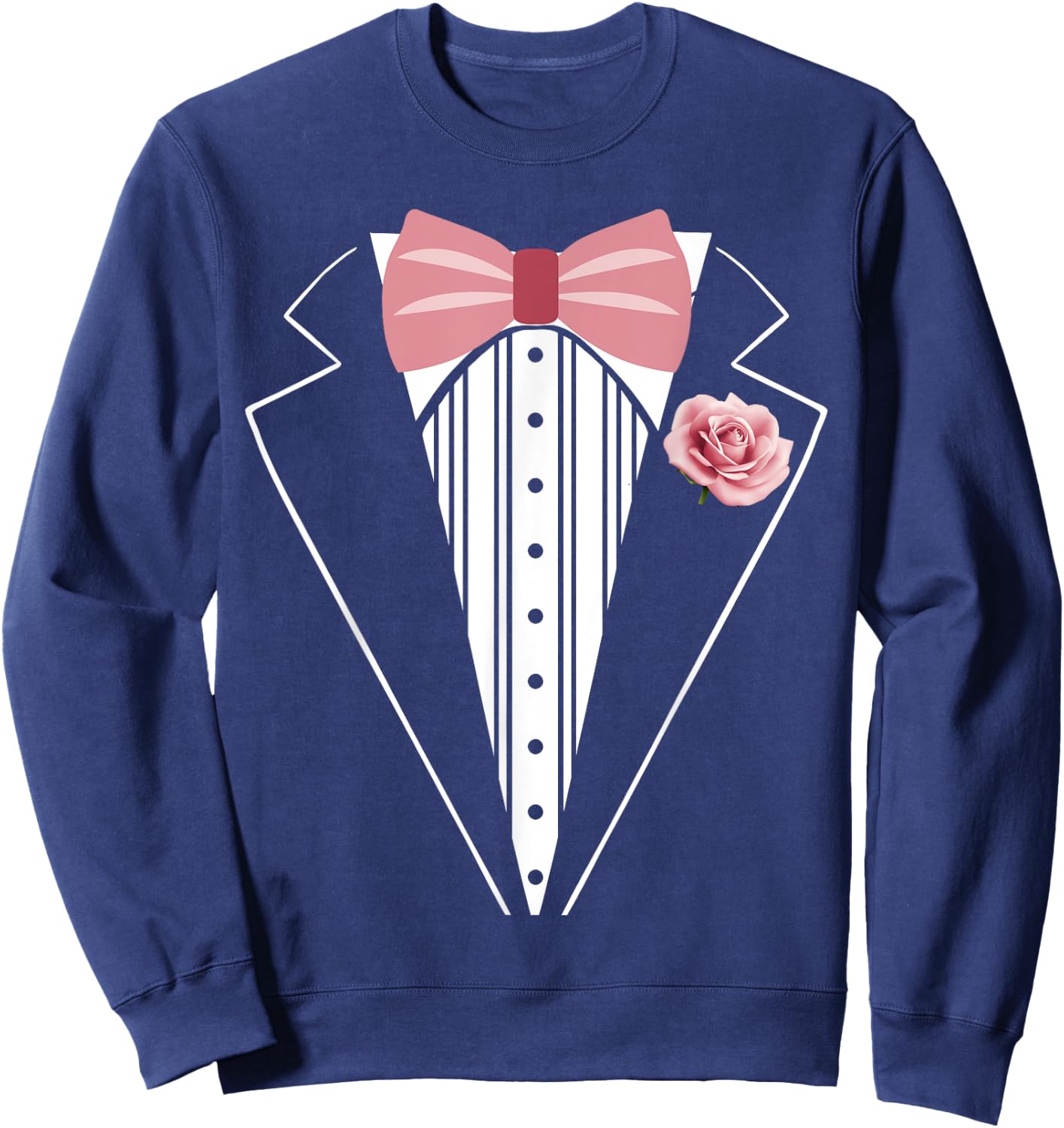 Funny Kids Adult Rose Bowtie Pink Boutonniere Tuxedo Costume Sweatshirt - Sweatshirt | Navy