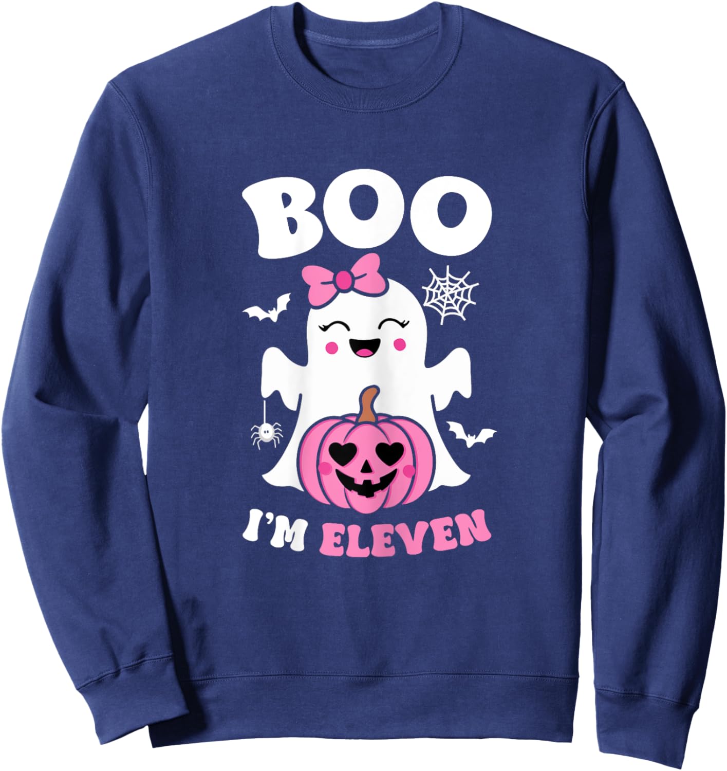 Ghost Boo Im Eleven Yrs 11th Birthday Girls Halloween Groovy Sweatshirt - Sweatshirt | Navy