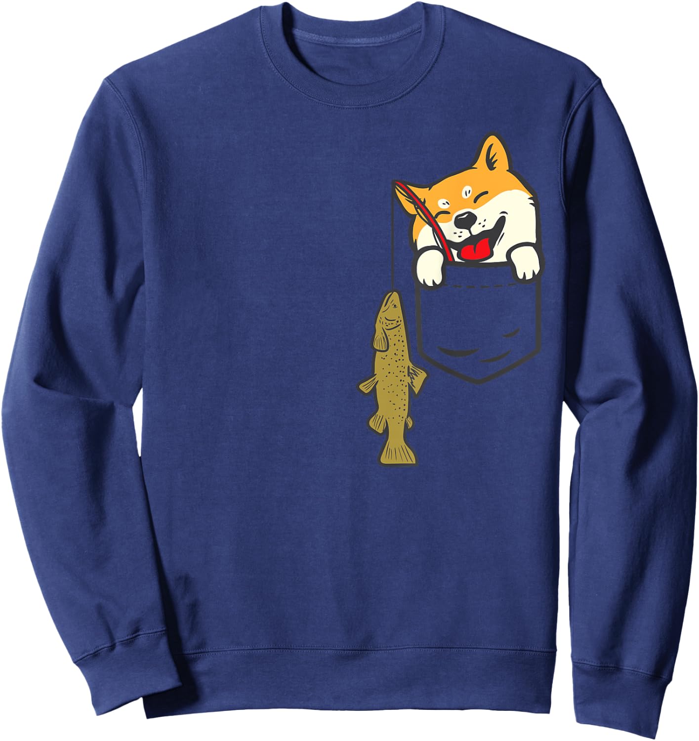 Pocket Shiba Inu Dog Fishing Cute Japanese Fisherman Gift Sweatshirt - Sweatshirt | Navy