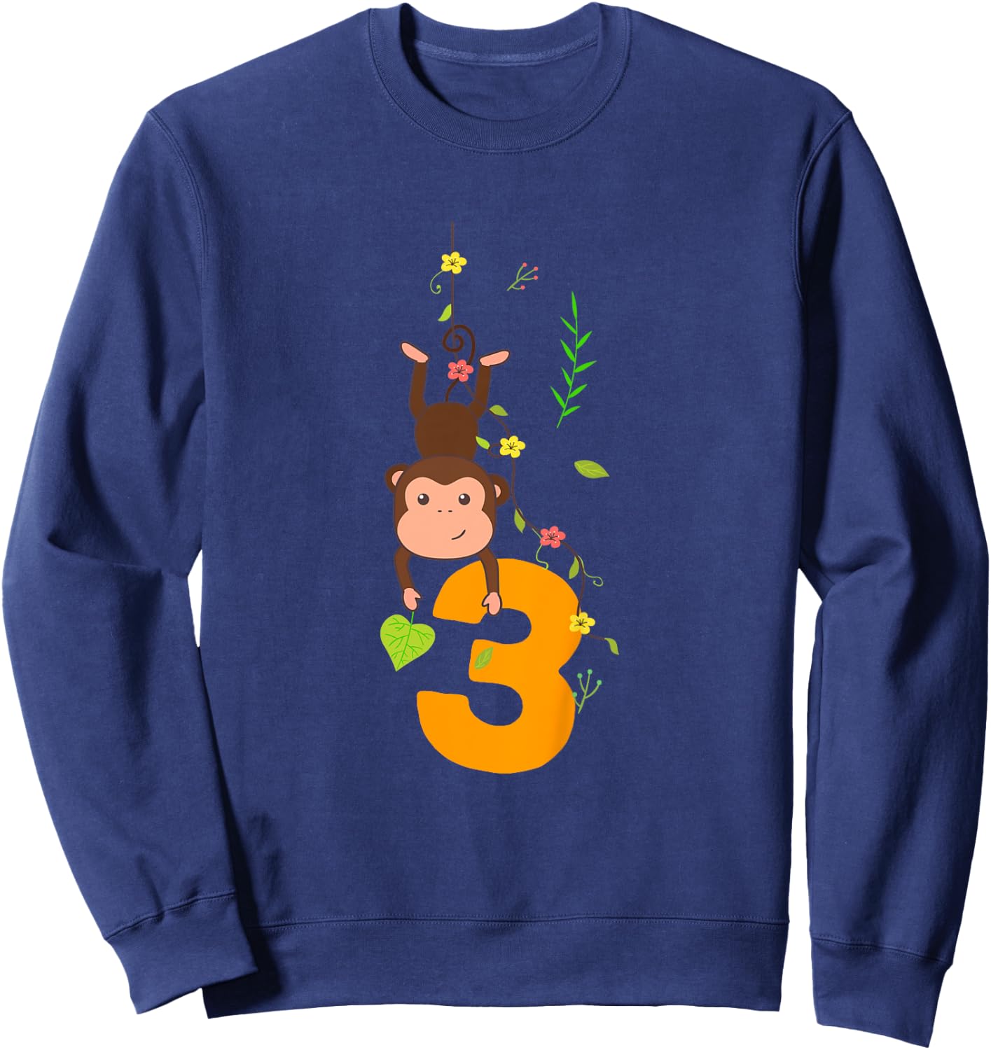 Kids Funny Cute Monkey Lover 3rd Birthday Three 3 Yr 3 Year Old Sweatshirt - Sweatshirt | Navy