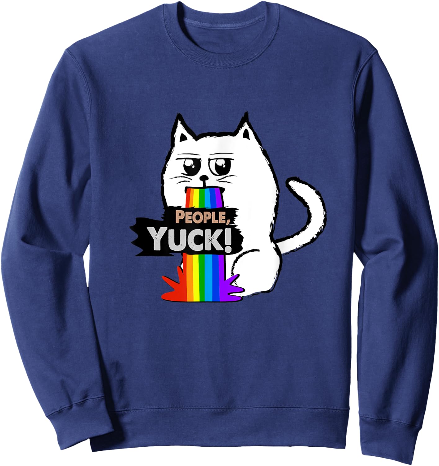 People, Yuck! Cute Sarcastic Cat throwing up a rainbow Women Kids Sweatshirt - Sweatshirt | Navy