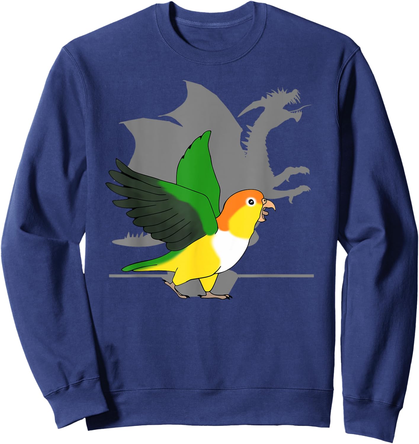 White Bellied Caique Dragon Shadow Funny Screaming Parrot Sweatshirt - Sweatshirt | Navy