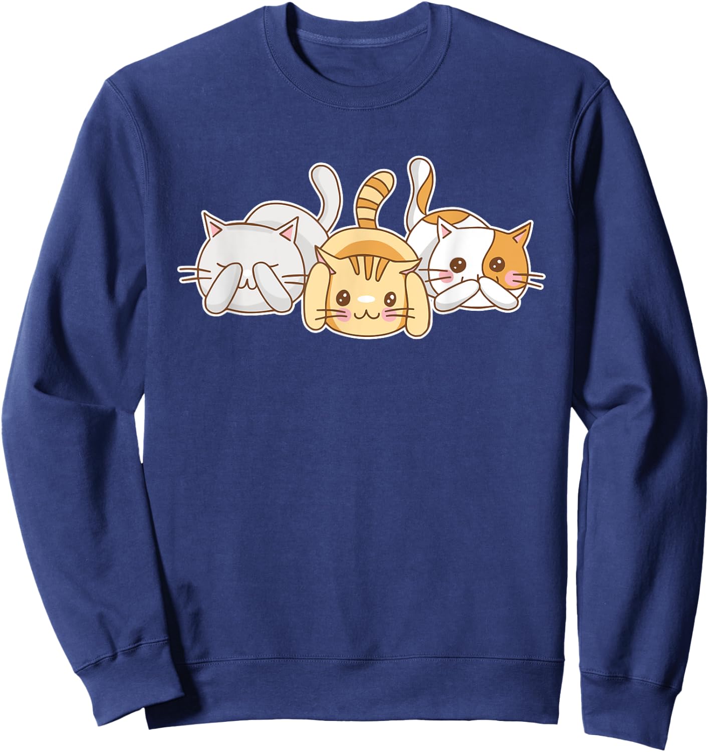 Funny Cat Lovers - See No Evil, Hear No Evil, Speak No Evil Women Girls Kids Sweatshirt - Sweatshirt | Navy