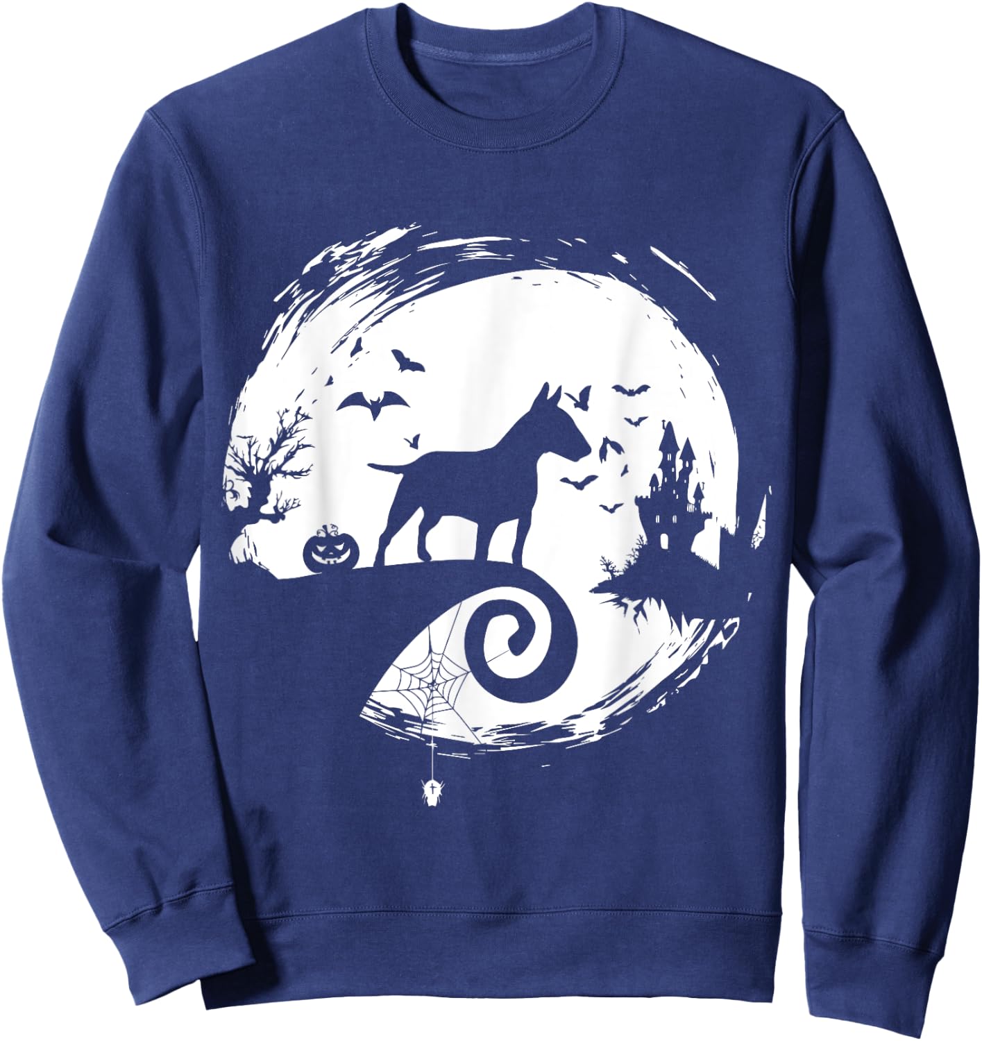 Bull Terrier Halloween Costume Bully Moon Silhouette Sweatshirt - Sweatshirt | Navy