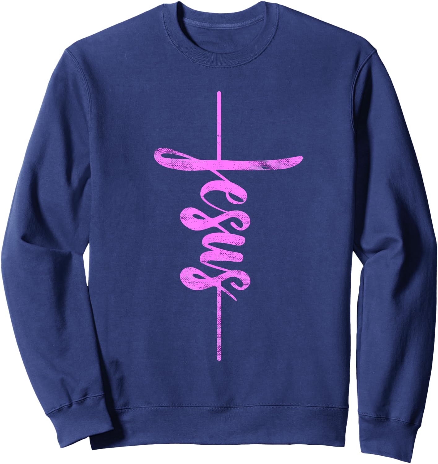 Jesus Christian Cross Art Cursive Inspiring Gift Men Women Sweatshirt - Sweatshirt | Navy