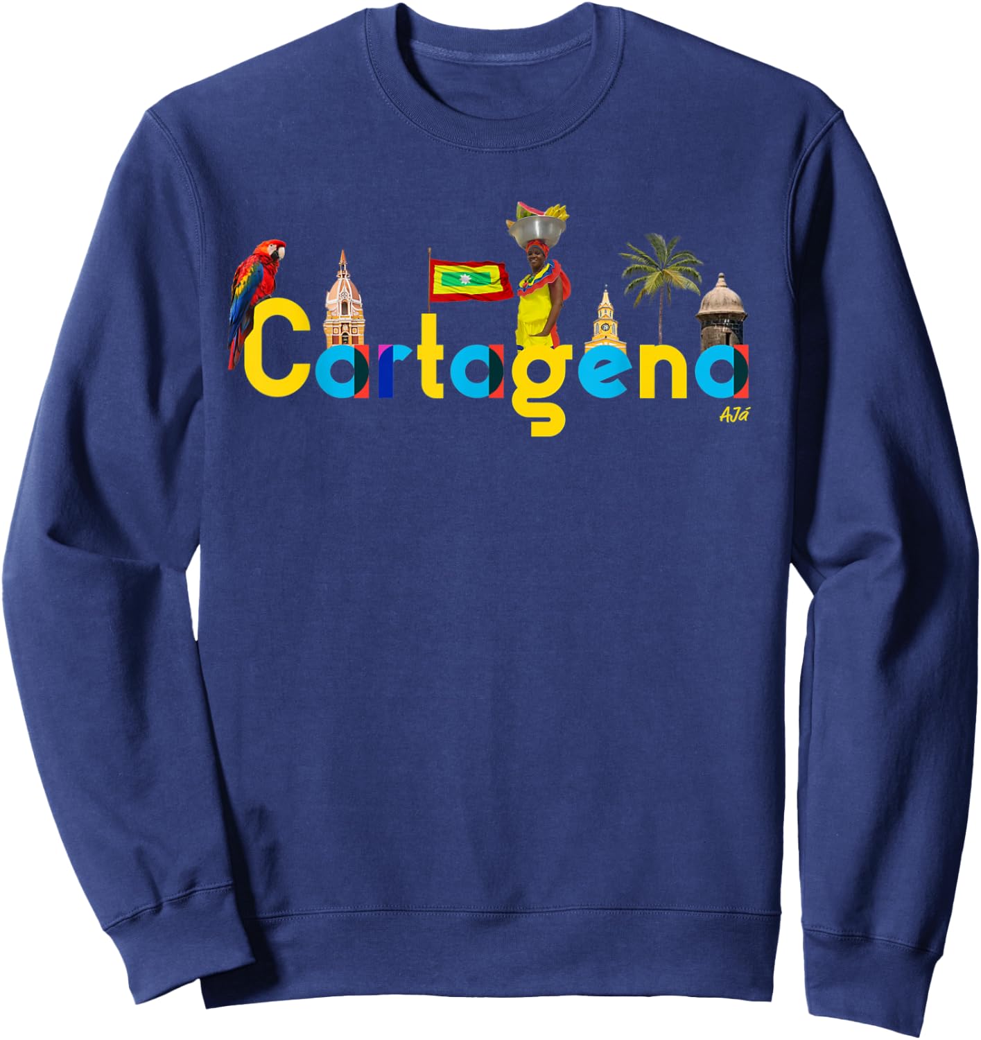 AJ.co Hecho en Cartagena Colombia - Men's -Adults Black Small Classic Fit Short Sleeve Sweatshirt - Sweatshirt | Navy