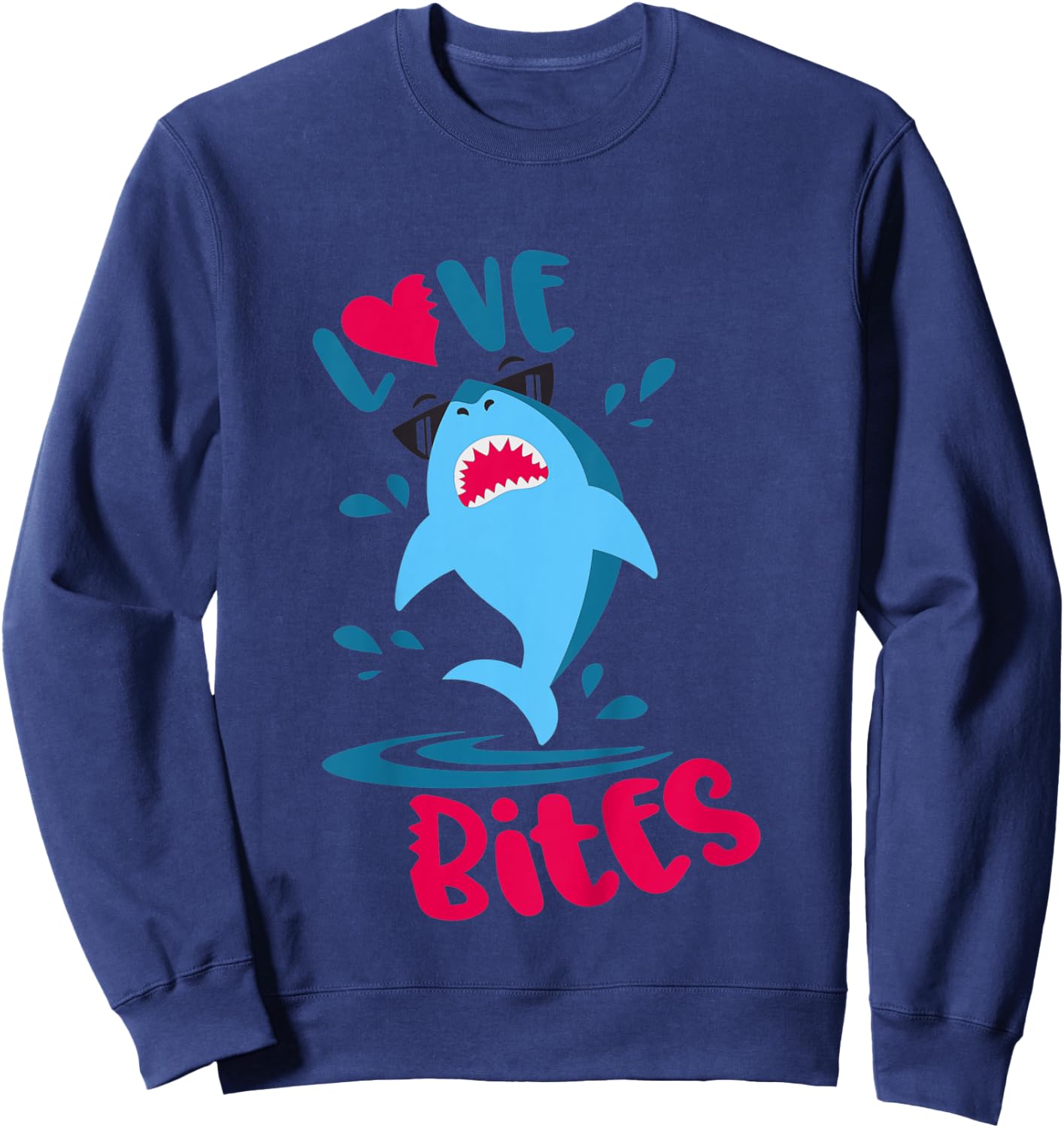 Kids Funny Shark Love Bites Boys Valentines Day Sweatshirt - Sweatshirt | Navy