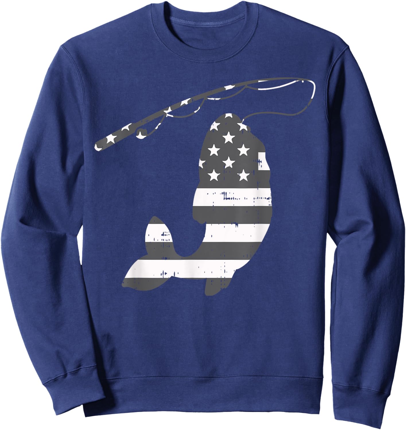 American Flag Fish Silhouette Vintage Fishing Patriotic Gift Women Kids Men Sweatshirt - Sweatshirt | Navy