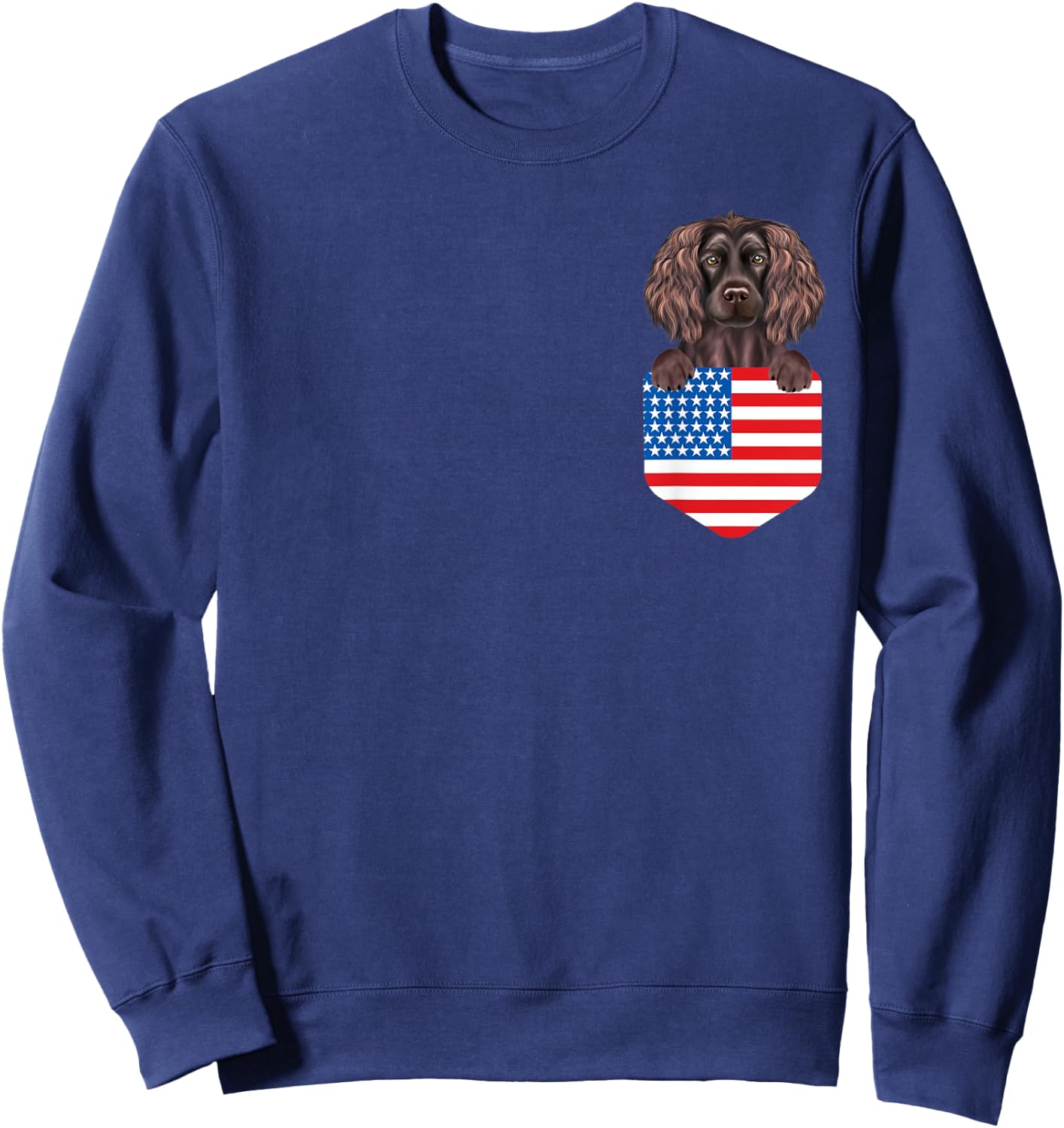 America Flag Boykin Spaniel Dog In Pocket Sweatshirt - Sweatshirt | Navy