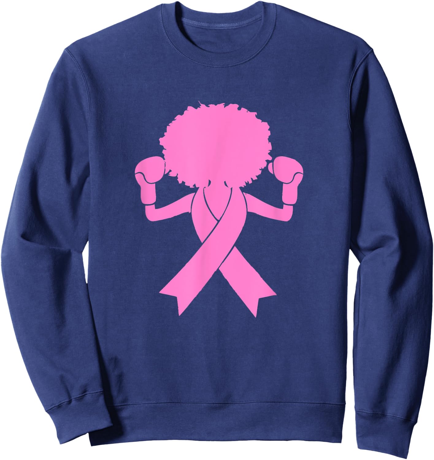 Pink Ribbon Warrior Fighter Breast Cancer Awareness Sweatshirt - Sweatshirt | Navy