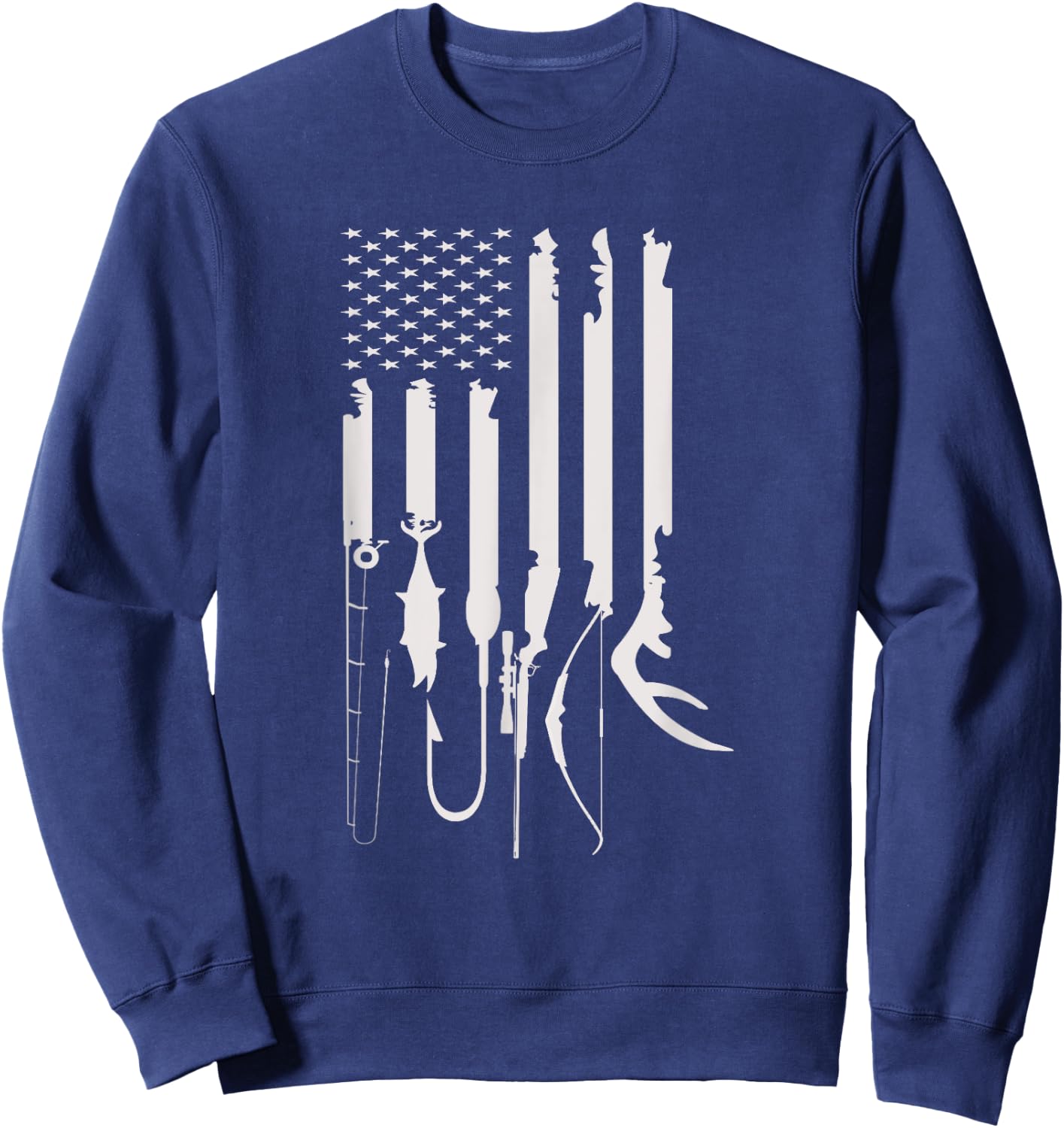 Hunting Fishing USA Flag American Themed Decor Sweatshirt - Sweatshirt | Navy