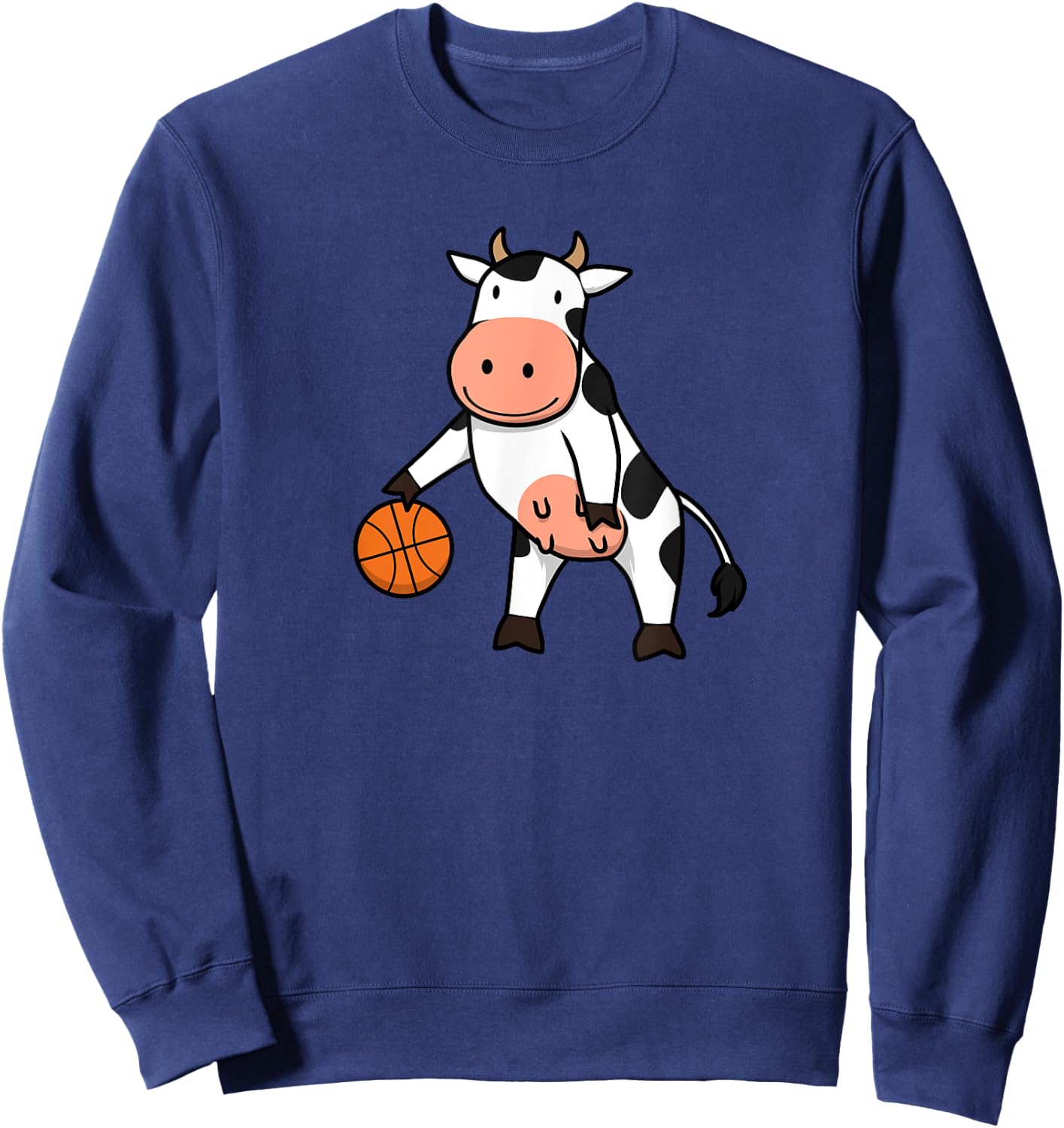 Cow Playing Basketball Ironic Ball Sports Hobby Sweatshirt - Sweatshirt | Navy