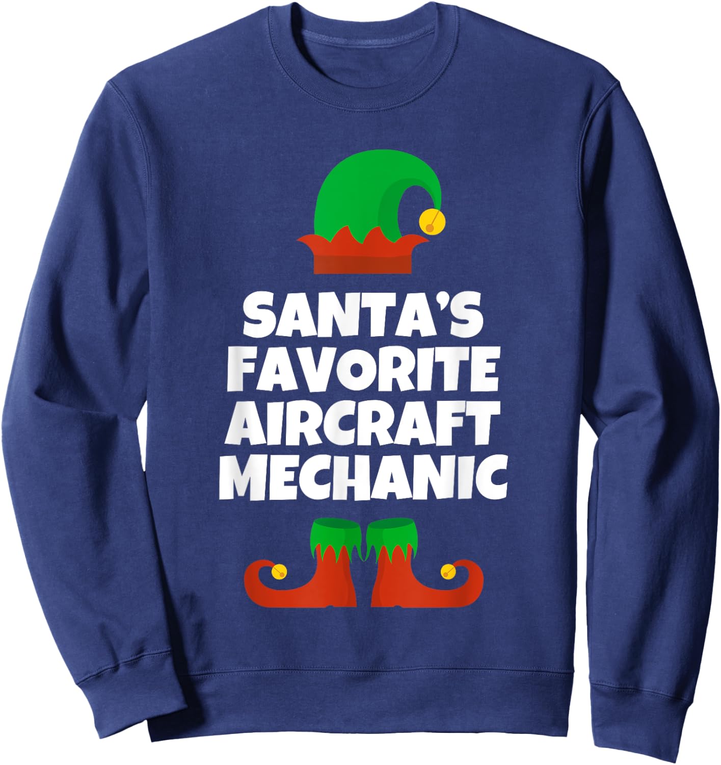 Santas Favorite Aircraft Mechanic Hat Christmas Funny Pj Sweatshirt - Sweatshirt | Navy