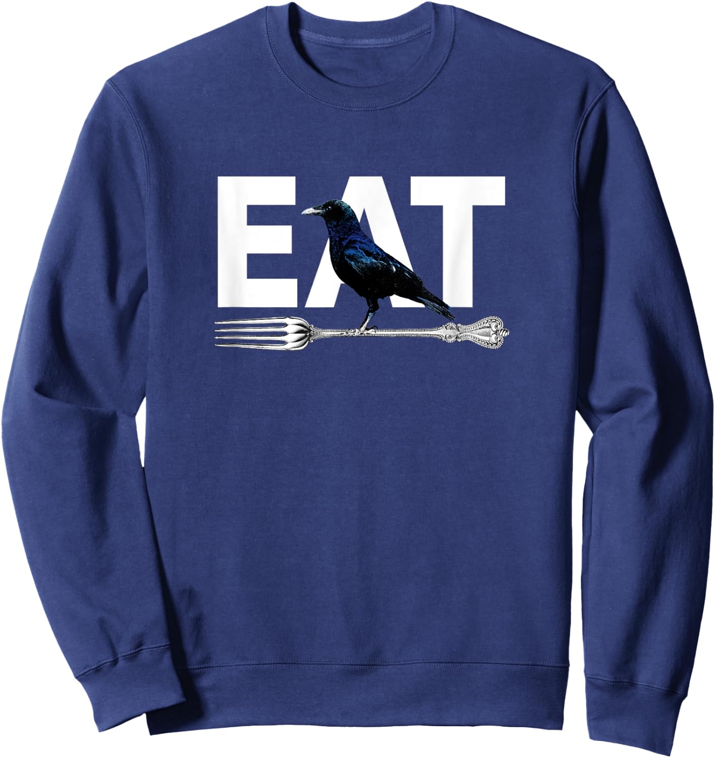 Eat Crow Humor | Black & Blue Crow & Silver Fork Funny Sorry Sweatshirt - Sweatshirt | Navy