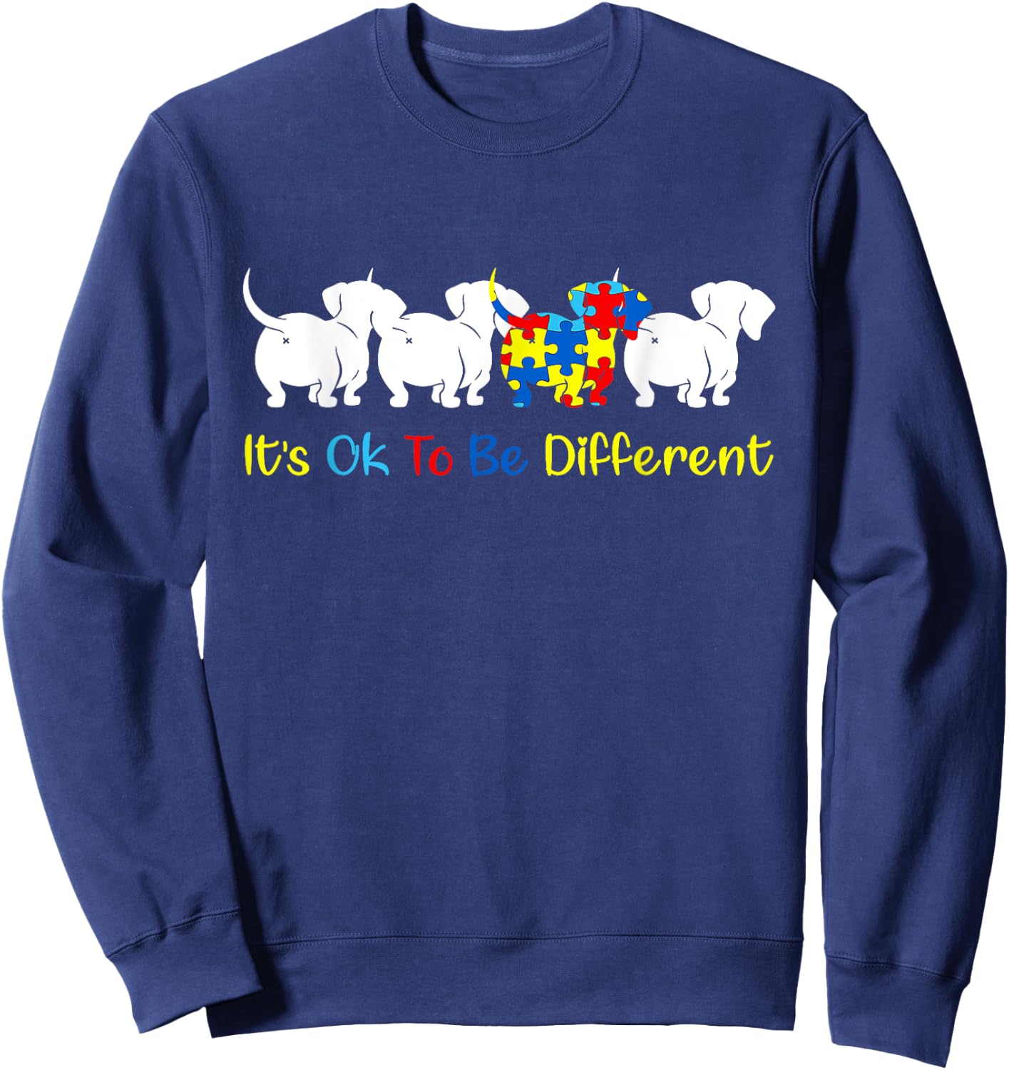 Dachshund It's Ok To Be Different Autism Awareness Kids Sweatshirt - Sweatshirt | Navy