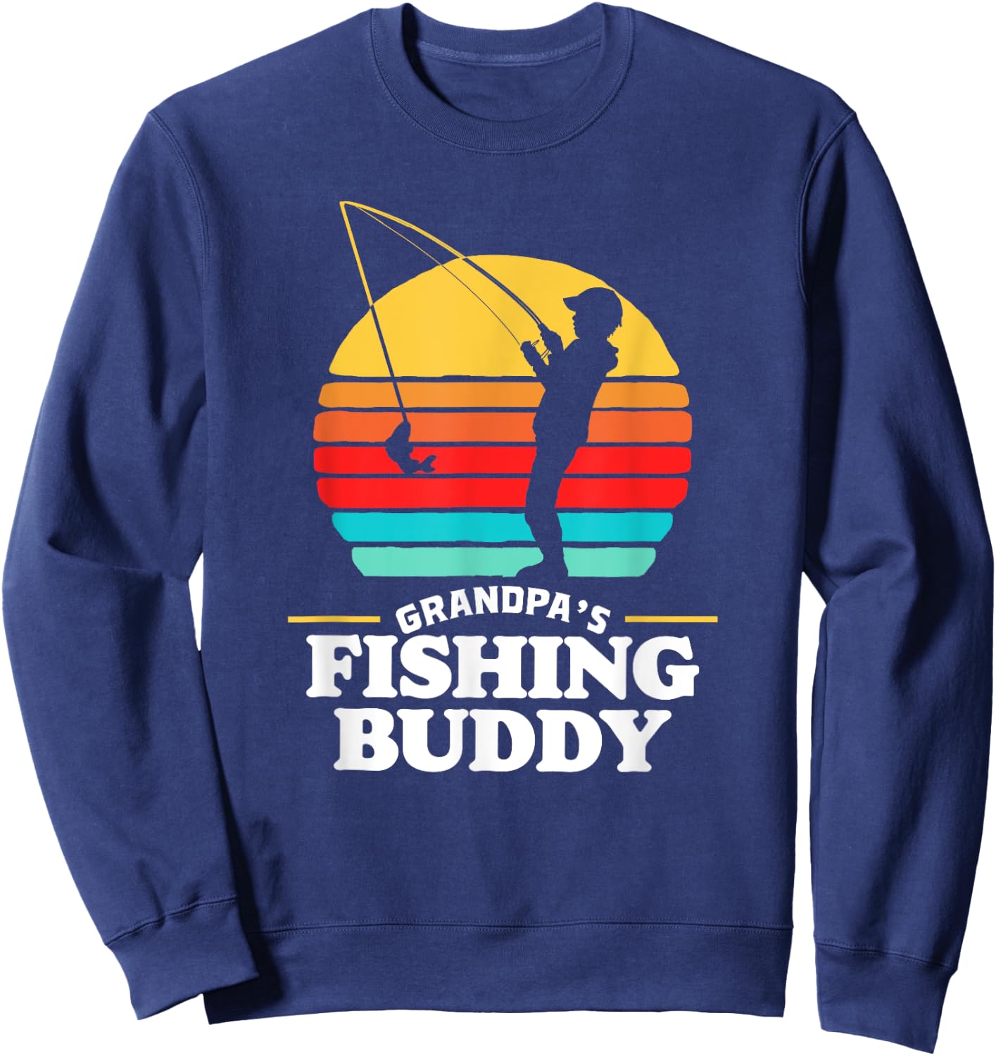 Grandpa's Fishing Buddy Cute Retro Kid 80s Sunset Sweatshirt - Sweatshirt | Navy