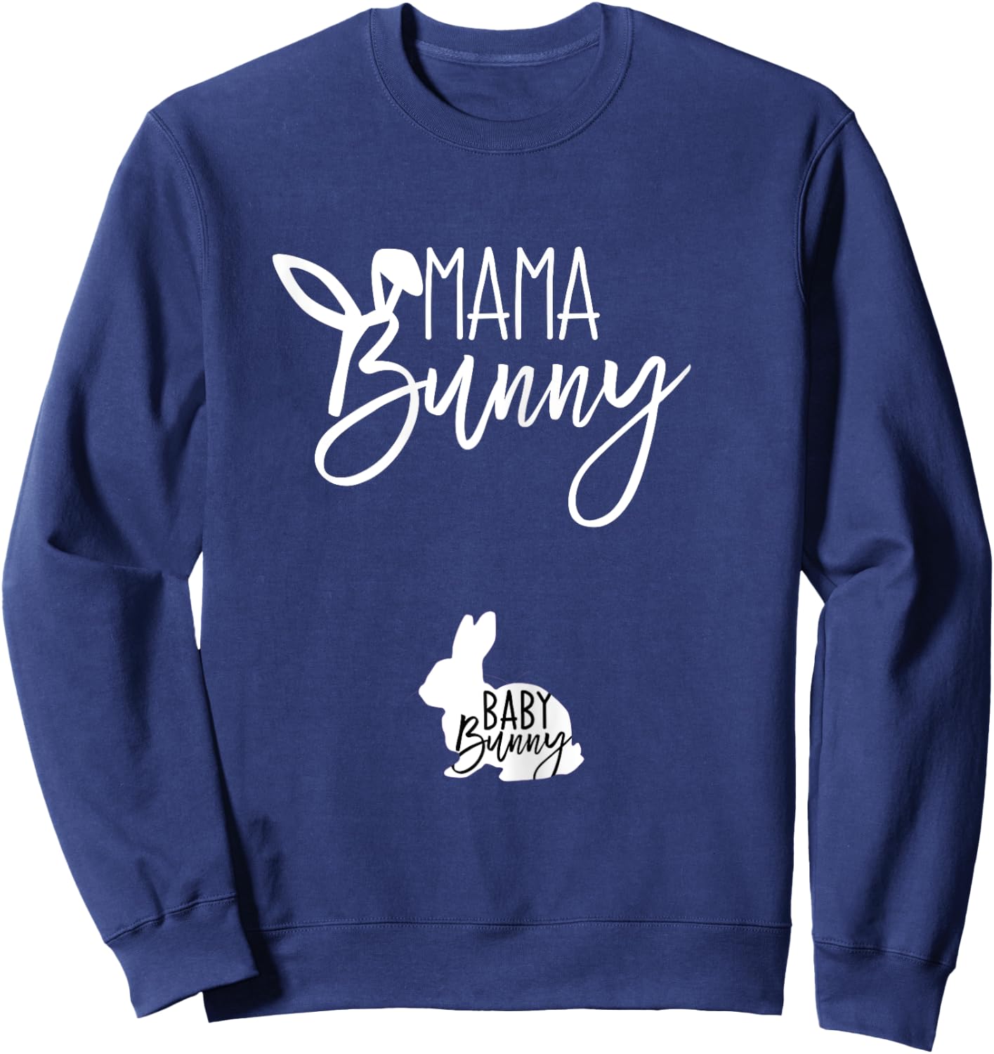 TeylieDesign Women's Pregnant Easter Pregnancy Announcement Mama Bunny Baby Bunny Sweatshirt - Sweatshirt | Navy