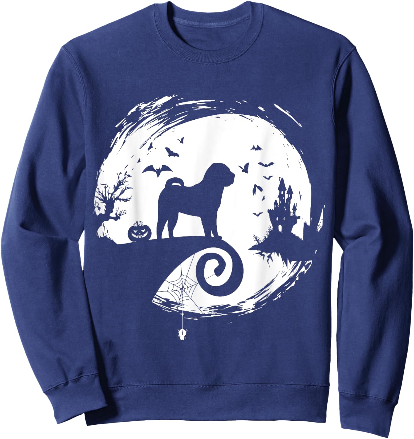 CHINESE SHAR-PEI Halloween Costume Moon Silhouette Horror Sweatshirt - Sweatshirt | Navy