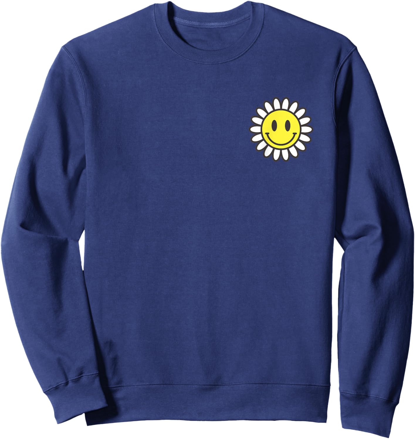 Retro Happy Smiling Smile Face Daisy Flower Cute Pocket Logo Sweatshirt - Sweatshirt | Navy