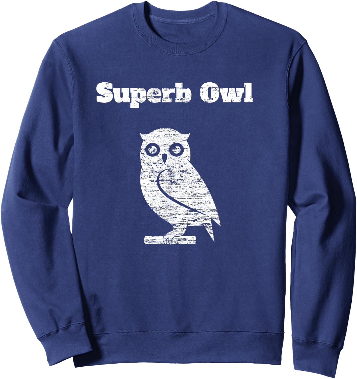 Wayne Rose Women's Black Modern Distressed Owl , Small, Short Sleeve, , Classic Fit, Cotton 60% Polyester 40% Sweatshirt - Sweatshirt | Navy