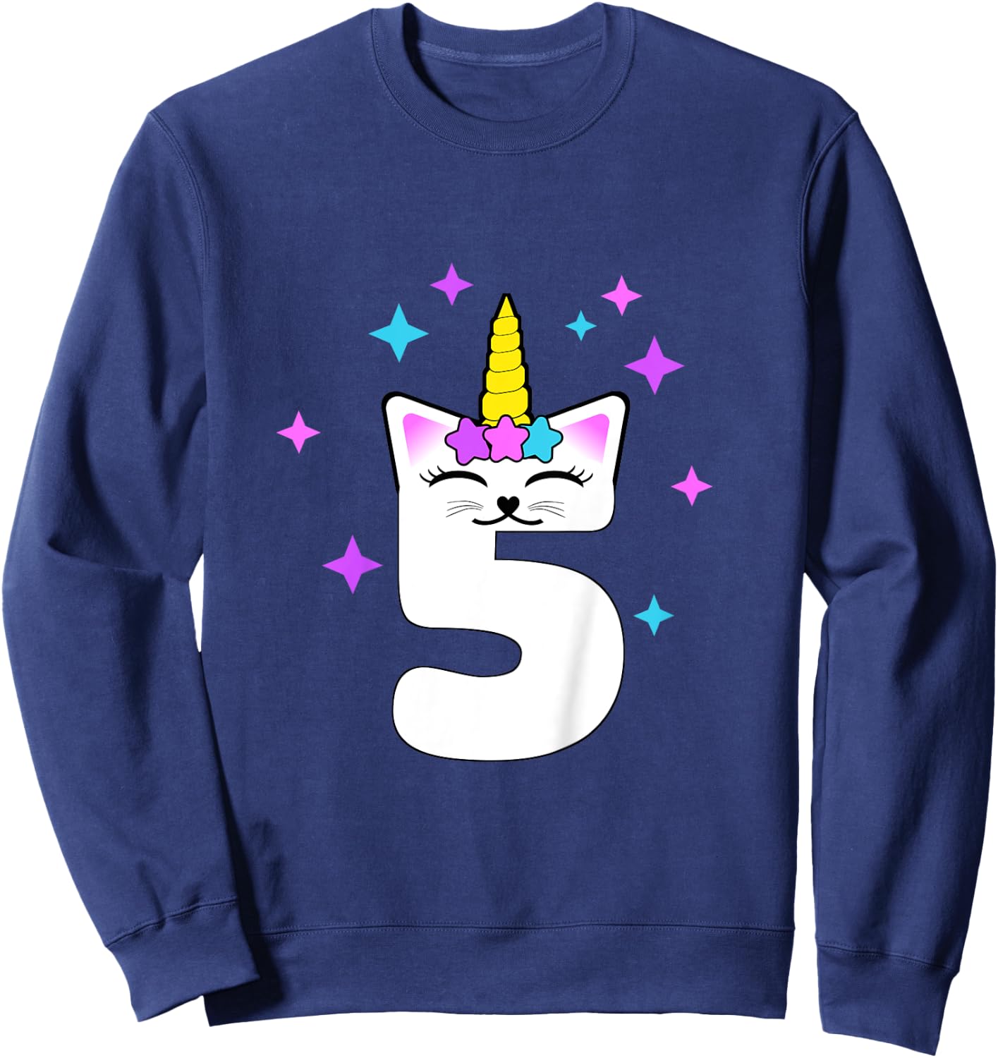 5 Year Old Cat Unicorn Caticorn 5th Birthday Party Girls Sweatshirt - Sweatshirt | Navy