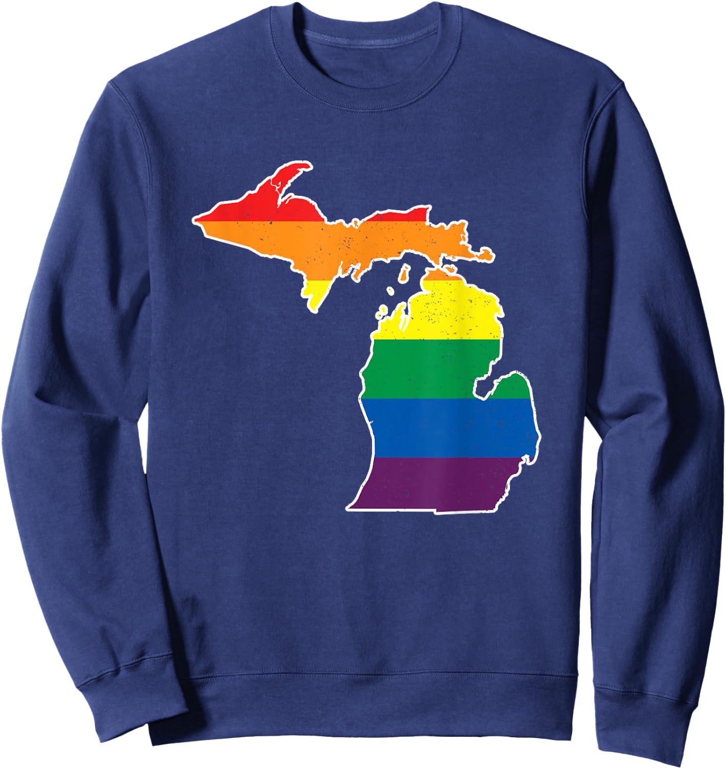 Gay Pride Flag - Michigan State Map - Rainbow Stripes Sweatshirt - Sweatshirt | Navy
