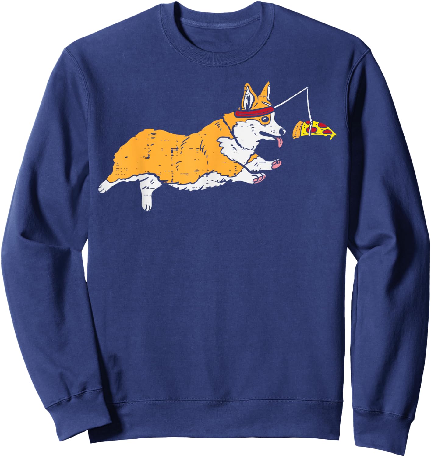 Running Welsh Corgi Pizza Funny Food Lover Dog Owner Gift Sweatshirt - Sweatshirt | Navy