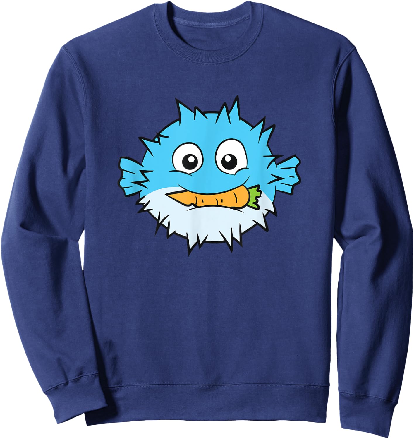 Funny Pufferfish Eating Carrot Meme Blowfish Meme Sweatshirt - Sweatshirt | Navy