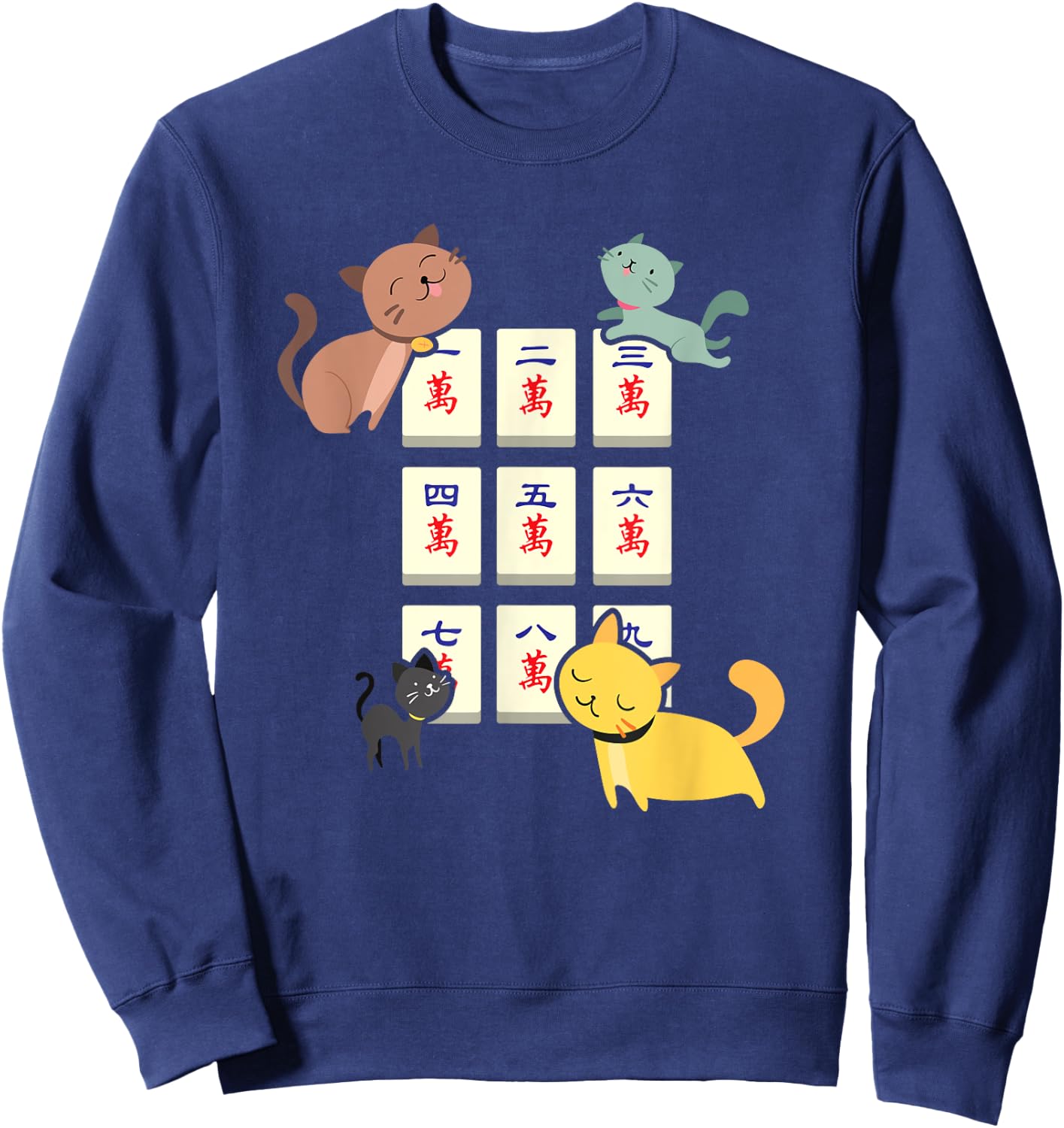 Cat Playing Mahjong Funny Players With Letters Women Sweatshirt - Sweatshirt | Navy